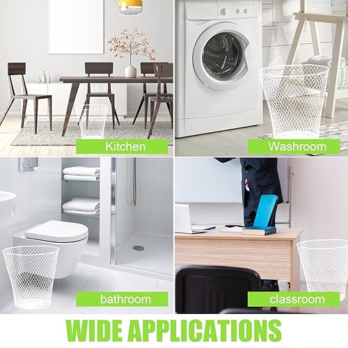 Miniatura 6 de Paquete de 10 cestas de basura redondas, de malla de alambre blanco, papelera de metal, papelera de reciclaje, contenedor de basura para dormitorio,