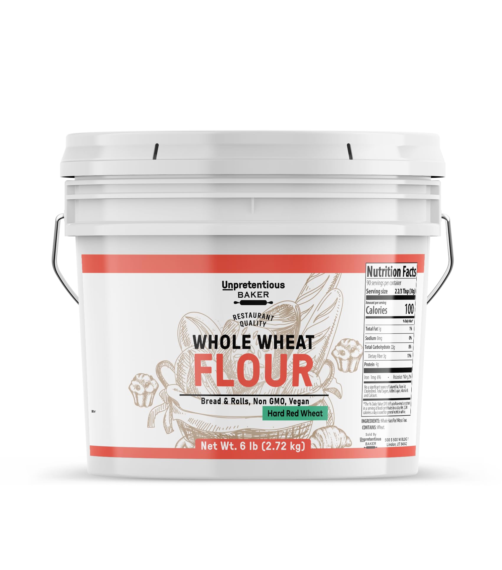 Unpretentious Whole Wheat Flour, Hard Red Wheat, Baking & Cookies, Breads & More (6 Pound)