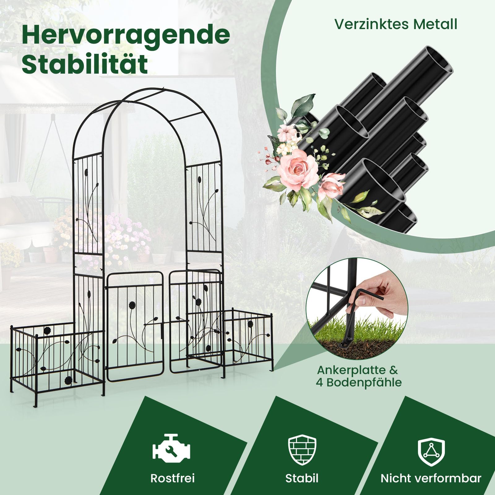 Tuinboog met Plantenbakken en Wielen - Ideale Klimhulp voor je Tuin