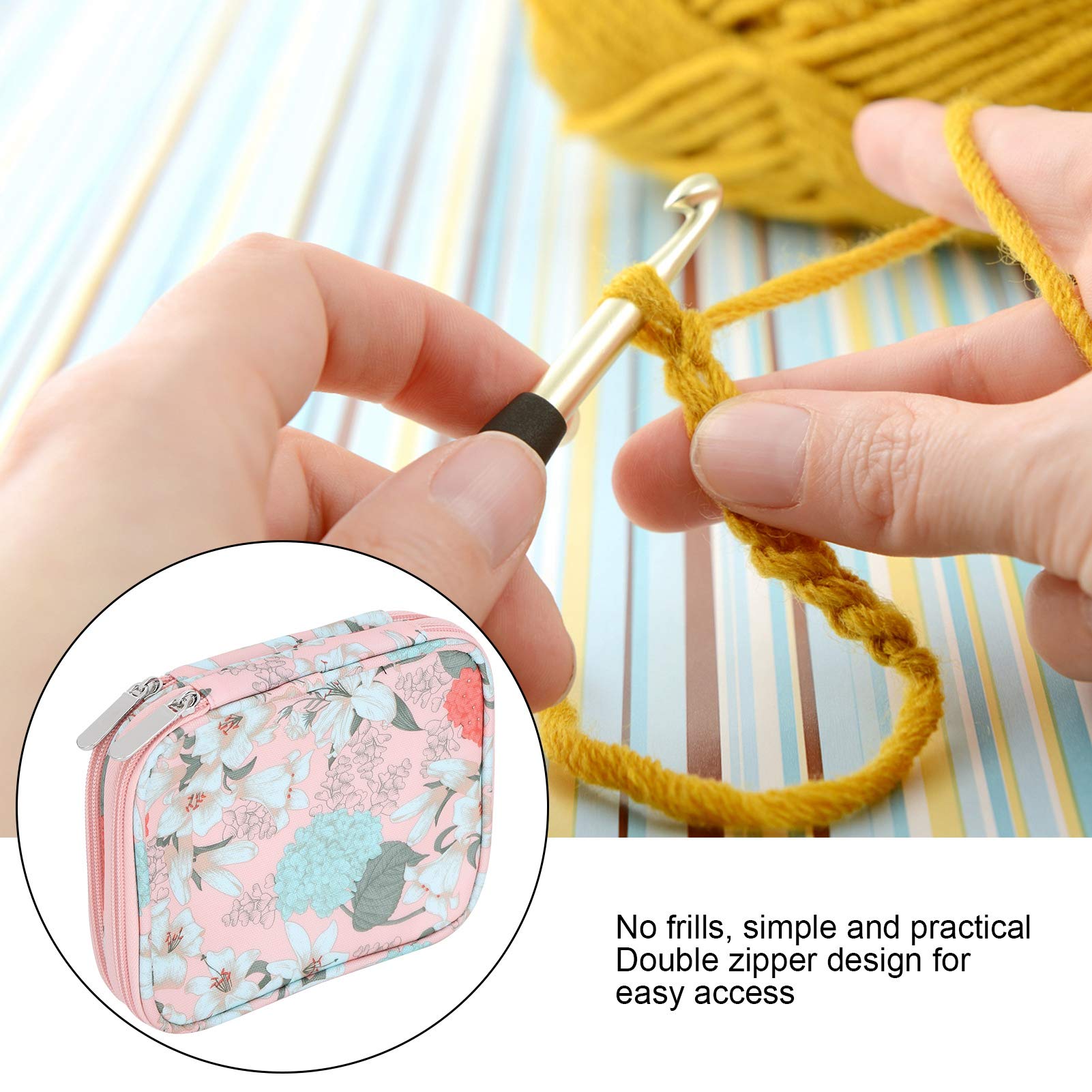 Knitting Needle Case, Travel Zipper Organizer Bag for Straight Knitting Needles and Crochet Hooks Portable Crochet Needle Case Knitting Crochet Supplies Accessories(Pink)