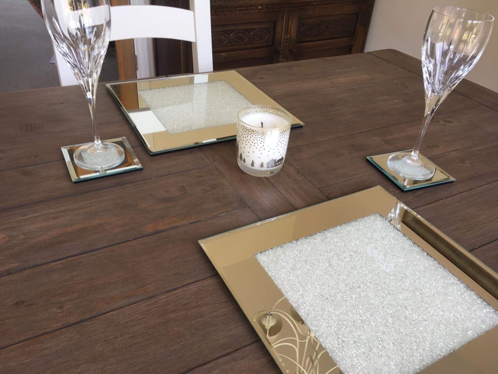 Single Diamond Crystal Crush Mirrored Glass Display Plate Place Mat 30 x  30cm