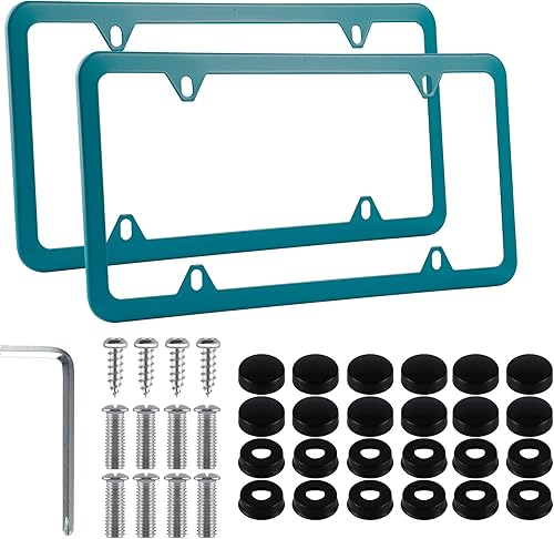 Alpmosn 2 marcos de matrícula de acero inoxidable, 4 agujeros, cubiertas para matrícula de automóvil con tornillos, arandelas y tapas, accesorios Alpmosn 2 marcos de matrícula de acero inoxidable, 4 agujeros, cubiertas para matrícula de automóvil con tornillos, arandelas y tapas, accesorios