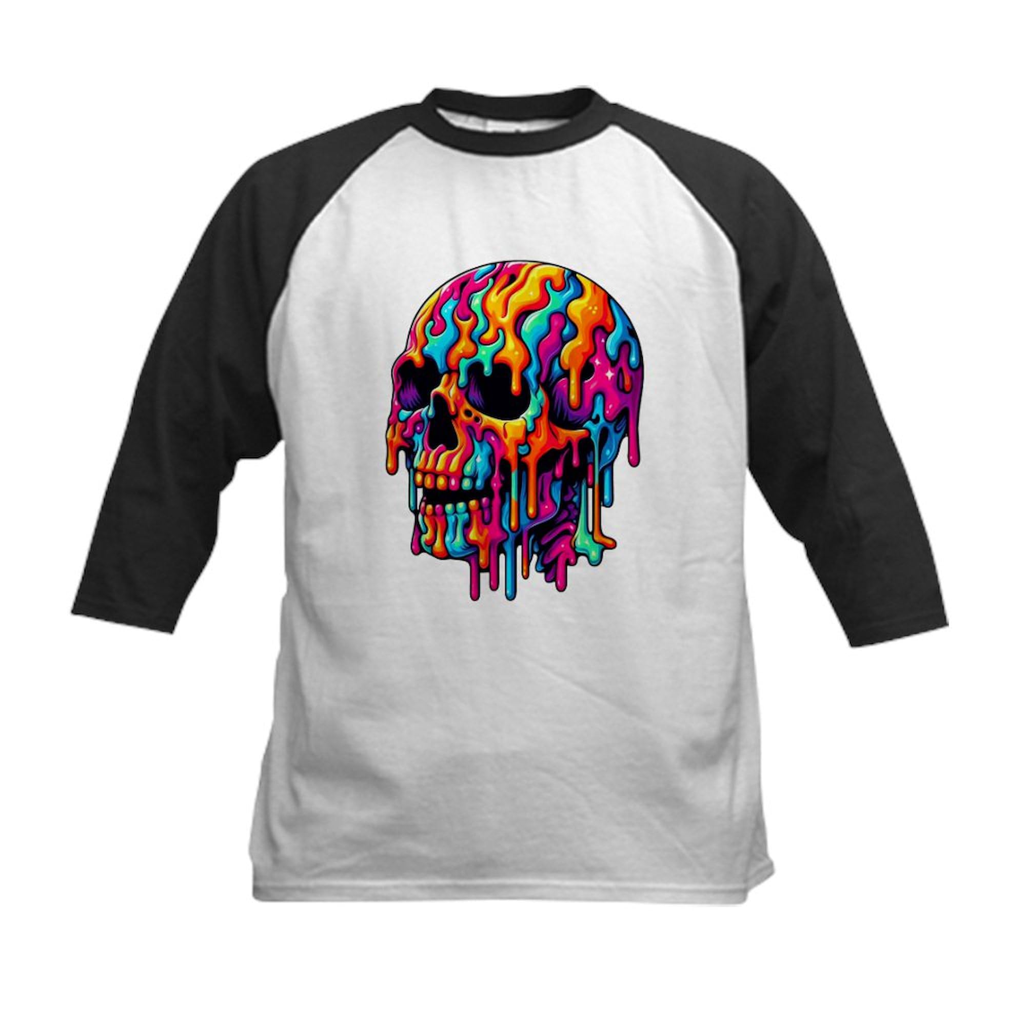 CafePress Vibrant Psychedelic Skull Kids Baseball T Shirt Kids Cotton Baseball Jersey, 3/4 Raglan Sleeve Shirt