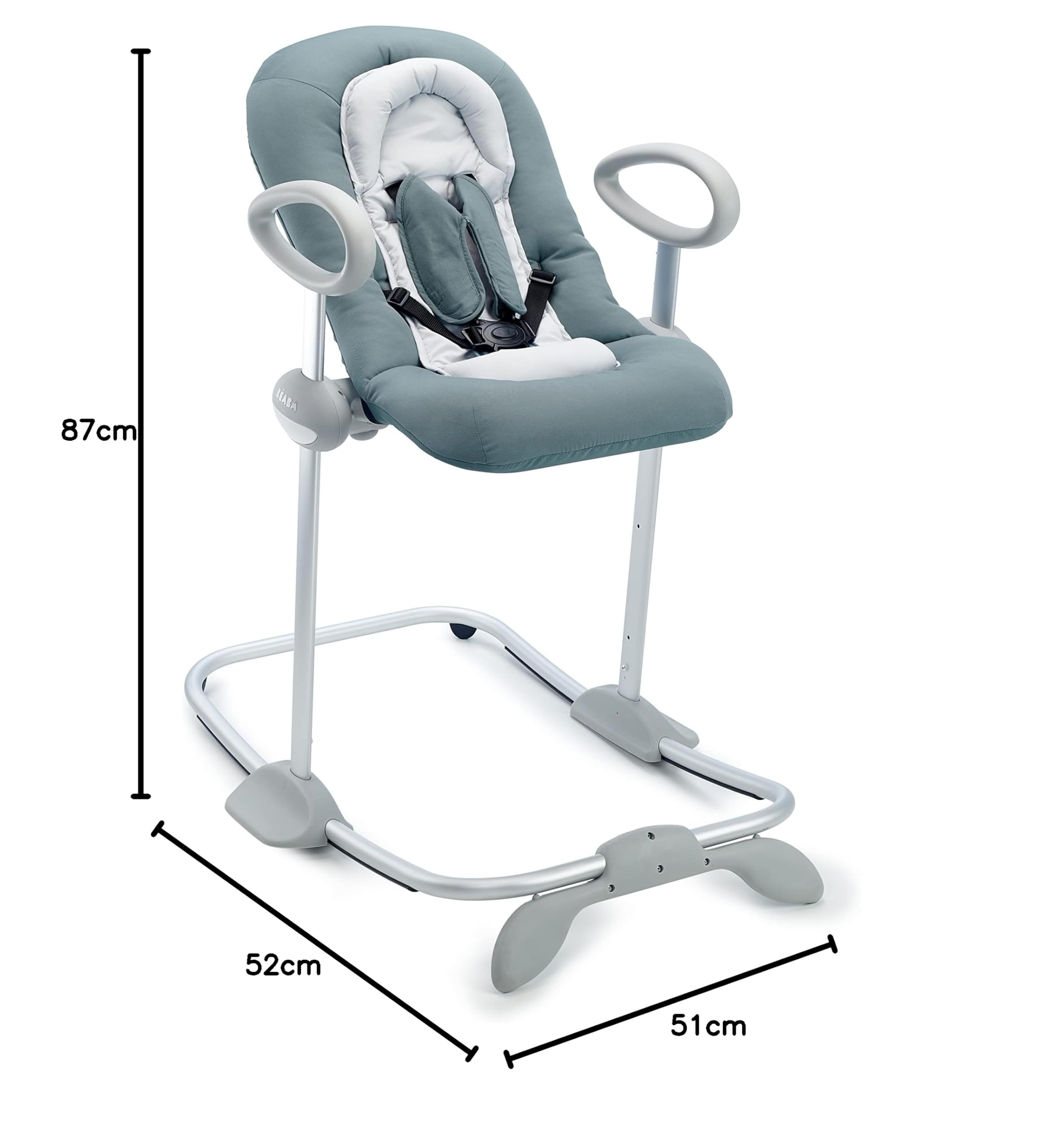 BÉABA, Transat Up & Down IV, Transat Réglable en Hauteur, Unisexe pour Bébé et Enfants, 3 Positions d'Inclinaison, Harnais Sécurité 5 Points, Réducteur de Naissance, Cosy mineral