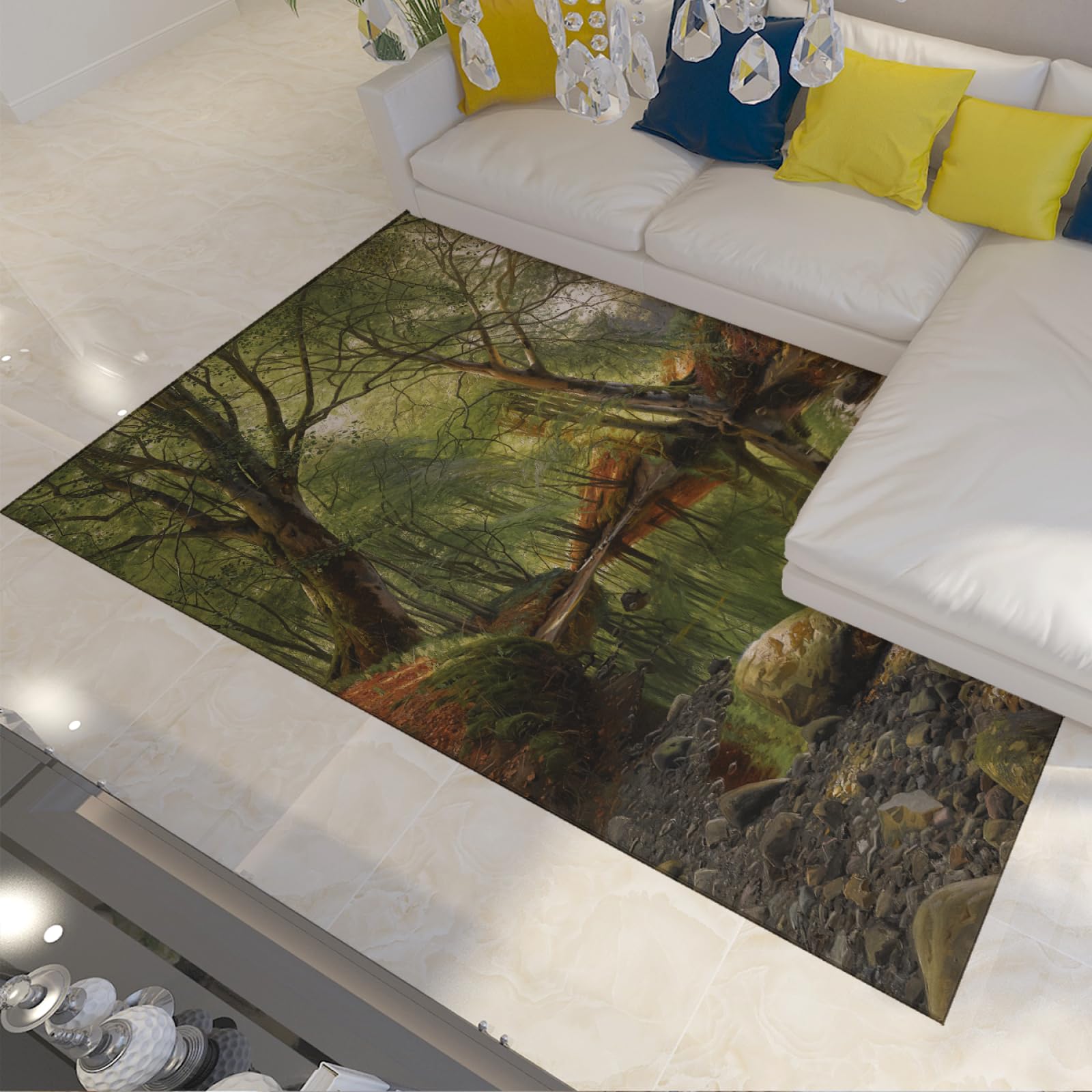 Dywaniki z motywem wiosennej sceny realistyczny styl wycieraczka słynny obraz nadruki dywan do salonu kuchni las strumień dywan 100 x 200 cm