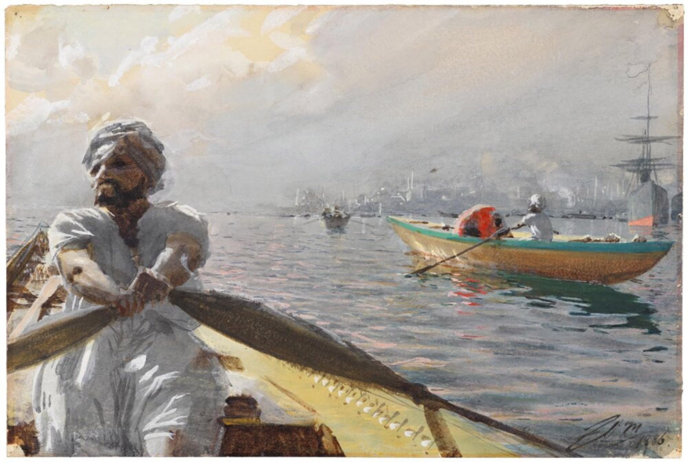 SERENDIPITP Vintage Picture Print on Canvas Wall Art Poster Turkish Boatman in the Constantinople Harbour by Anders Zorn Artwork Print Poster for Wall Decor 60x90cm
