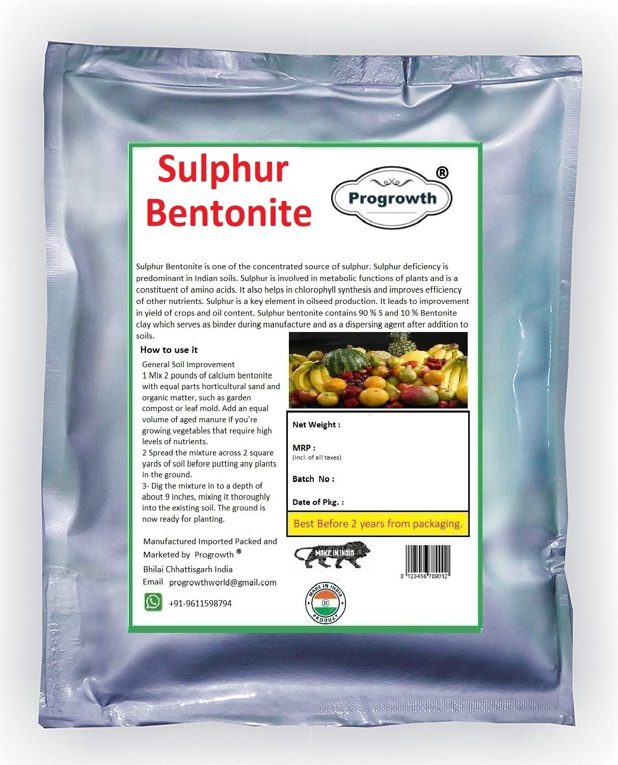 Progrowth Grade A Sulphur 90% Bentonite Plant Fertilizer PH Level Controller (250 Gram) (B08XMZ7S8G) Amazon Price History, Amazon Price Tracker