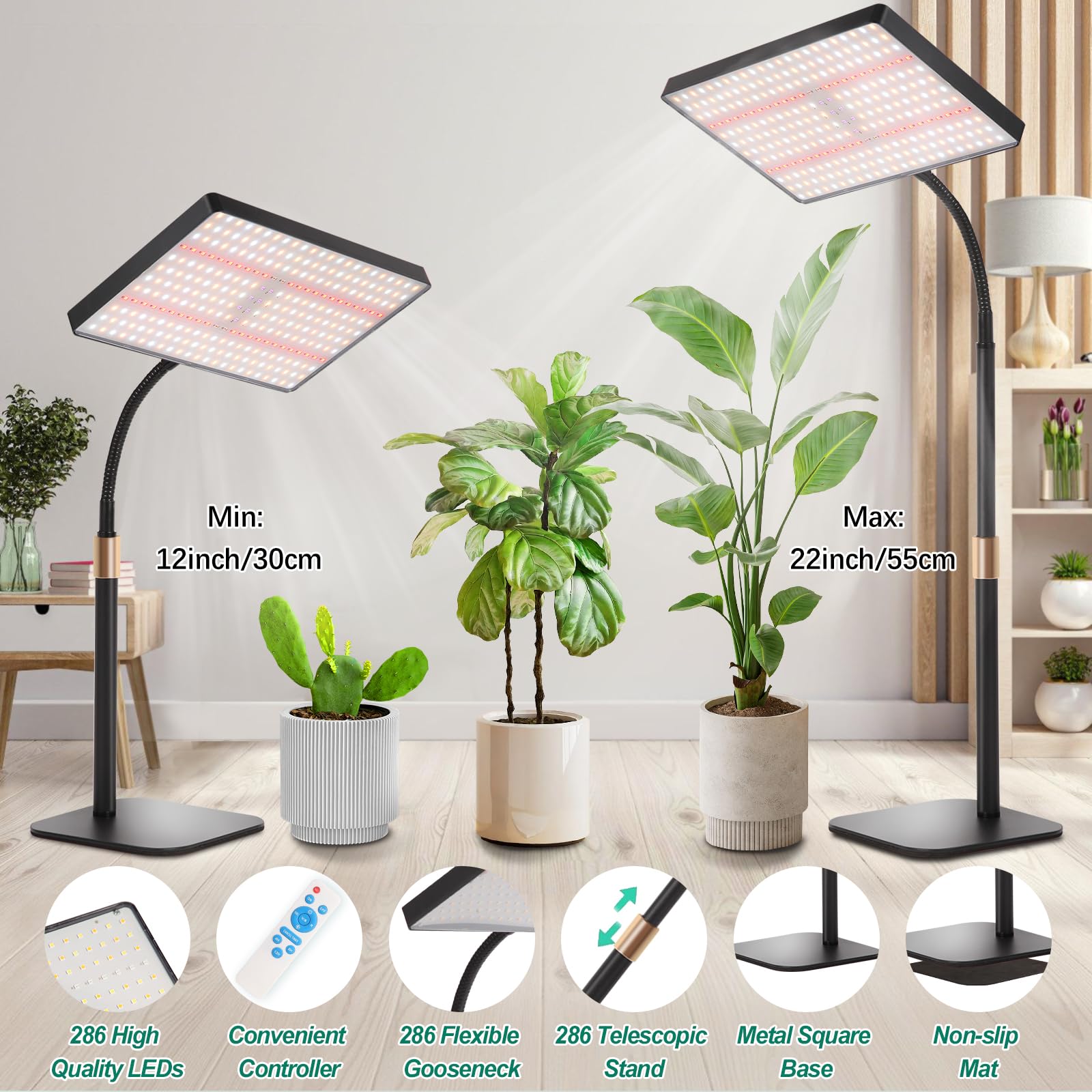 Railee Lámpara de Plantas Lámpara de Cultivo 286 LEDs de Espectro Completo Regulable con UV-IR Luz de Crecimiento con Temporizador Luz para Plantas de Interior Altura Ajustable