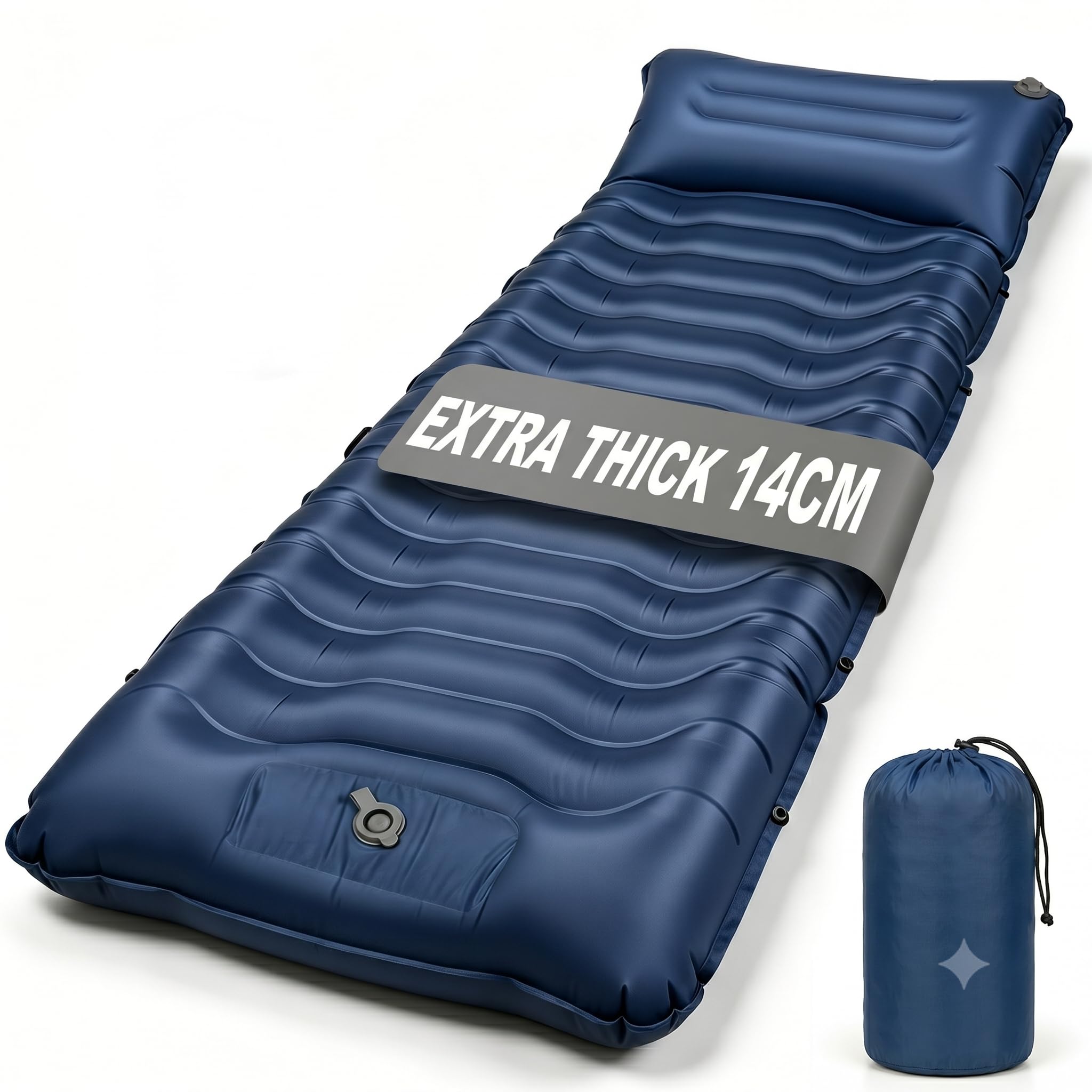 Colchoneta autoinflable para exteriores, 14 cm, colchón de aire grueso, colchoneta para acampar con almohada, plegable, esterilla de camping compacta, para senderismo, viajes, playa, 192 x 68 x