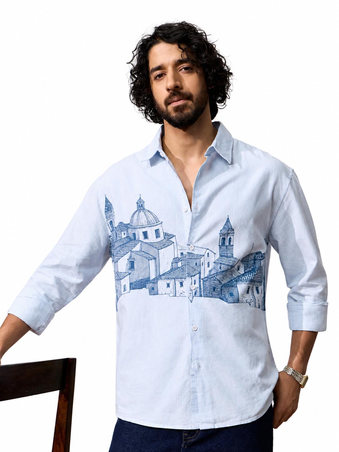 the souled store Cityscape Men and Boys Long Sleeves Spread Collar Blue Cotton Graphic Printed Easy to Style Everyday Wear Trendy Stylish Relaxed Fit Lightweight Everyday Casual Shirt-picture-34