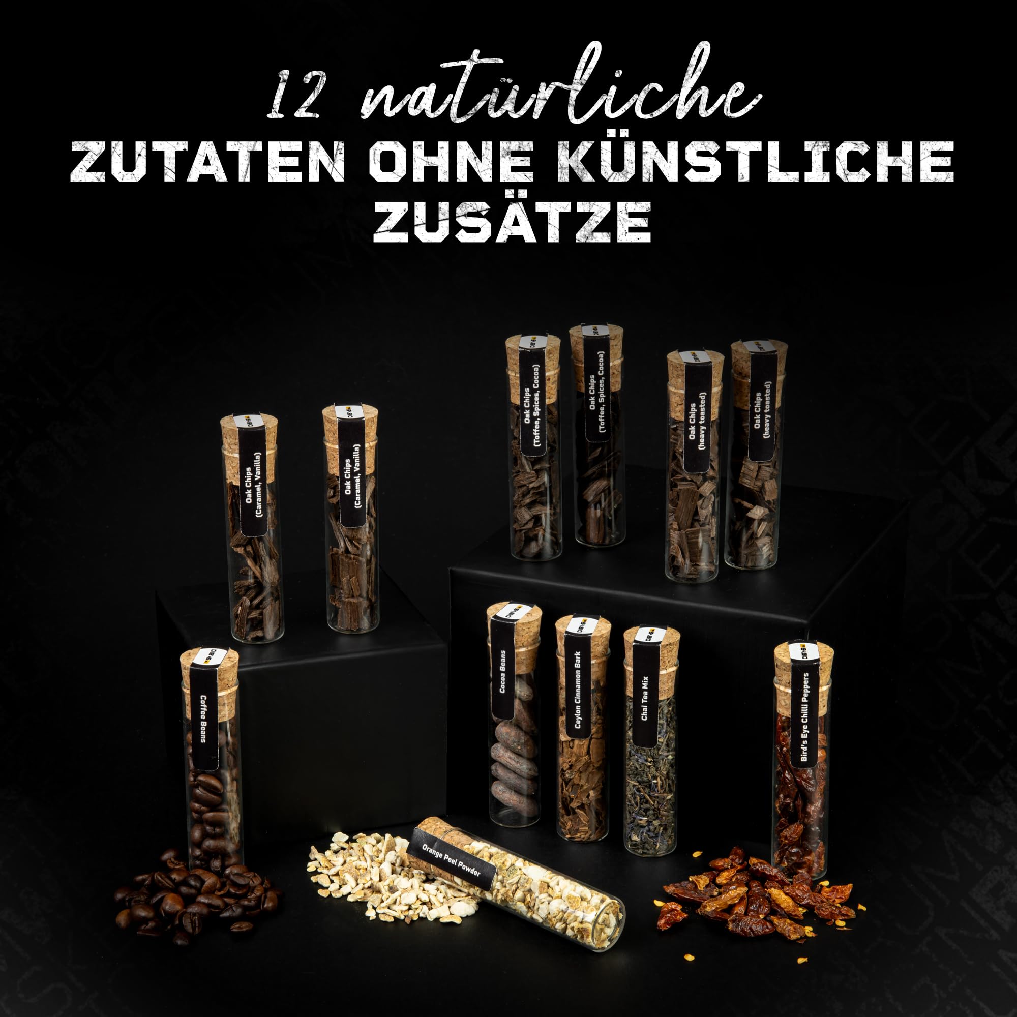 Whisky Set zum Selber Machen – Whiskey DIY Geschenkset für Männer mit 12 Botanicals | 3 Flaschen à 250ml, Eichenspäne aus Bourbon-Eiche | Vatertag Geburtstag Weihnachten | Handgefertigt EU | DIBYS