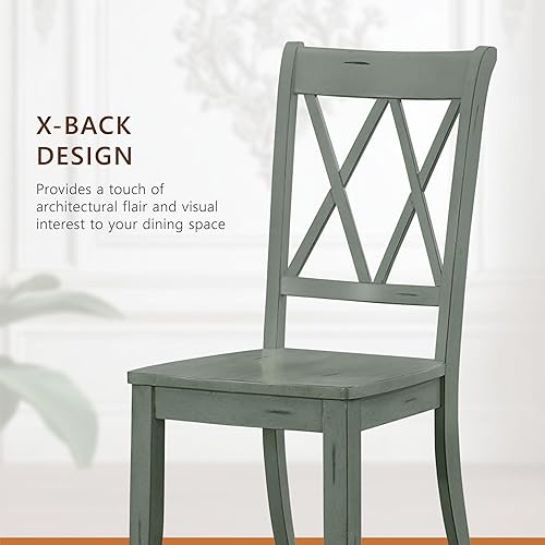 Miniatura 5 de Lexicon Janina - Juego de 2 sillas de comedor modernas de granja, juego de 2, madera maciza, respaldo cruzado, cocina tradicional moderna estilo