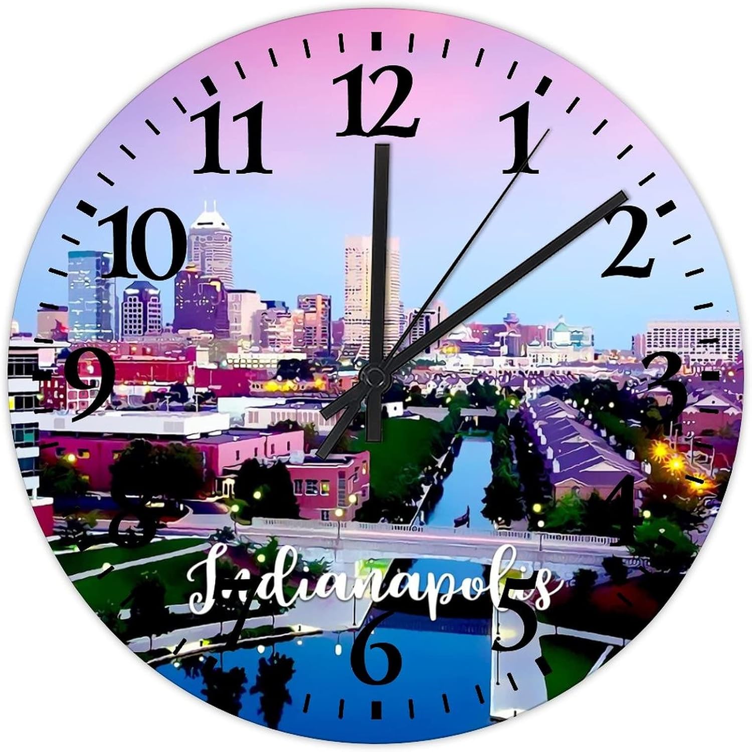 15 Inch Indianapolis Cityscape Clock Wood Battery Operated Quartz