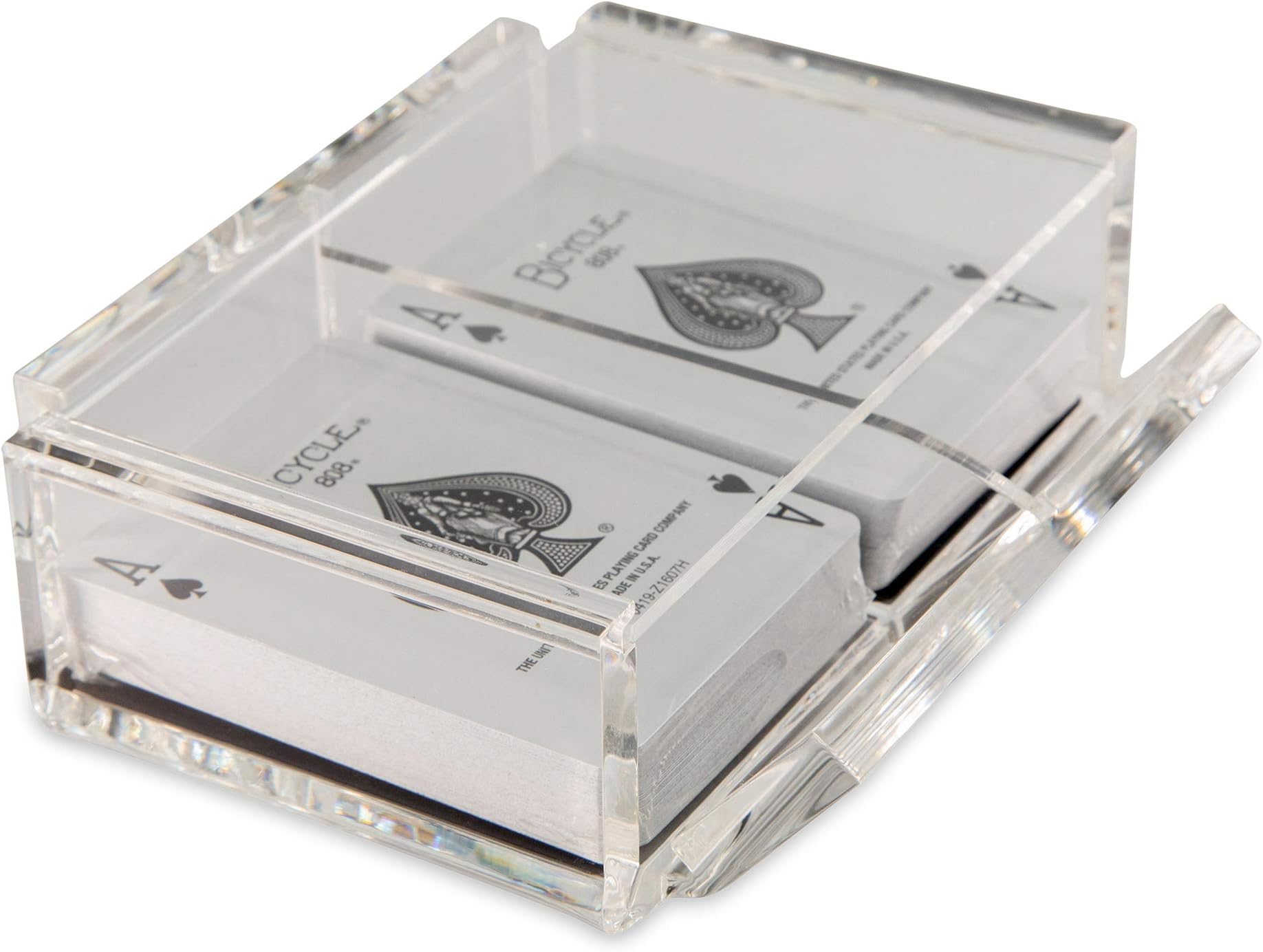 La Canasta Set, Canasta Card Holder Tray with 2 Decks of Playing Cards in Acrylic Box with Sliding Lid and Revolving Base, Keeps Stack of Cards Organized, Easy Rotate and Spins Freely (Clear)