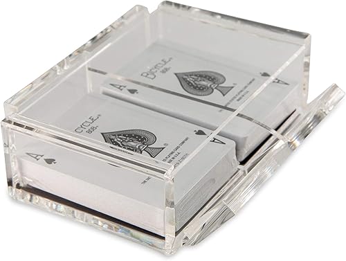 La Canasta - Juego de tarjetero con 2 barajas de cartas de juego en caja de acrílico con tapa deslizante y base giratoria, mantiene la pila de