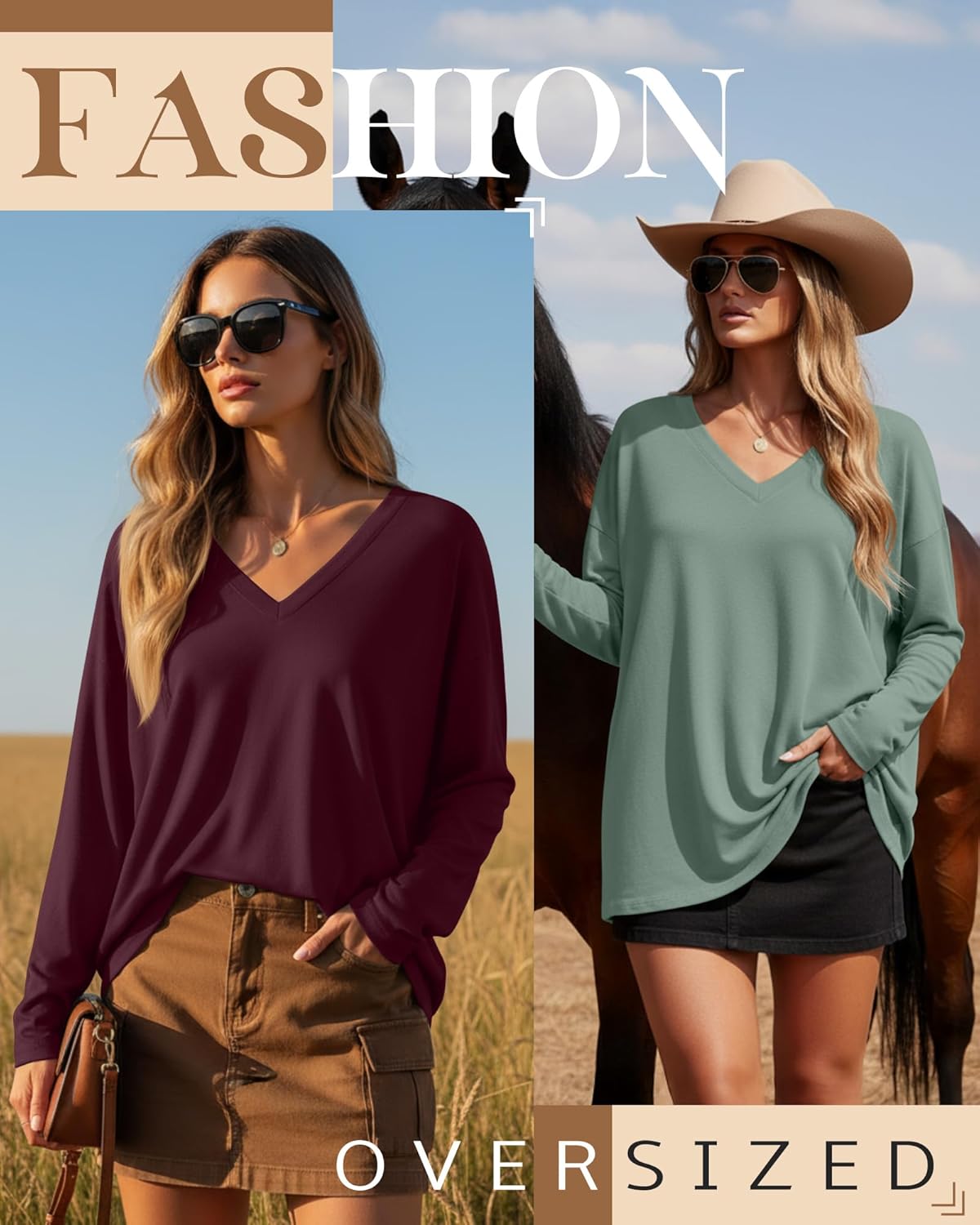 3 Pack Womens Oversized T Shirts Long Sleeve V Neck Cotton Basic Tops Loose Fit Workout Tees Fall Winter Outfits - Image 4