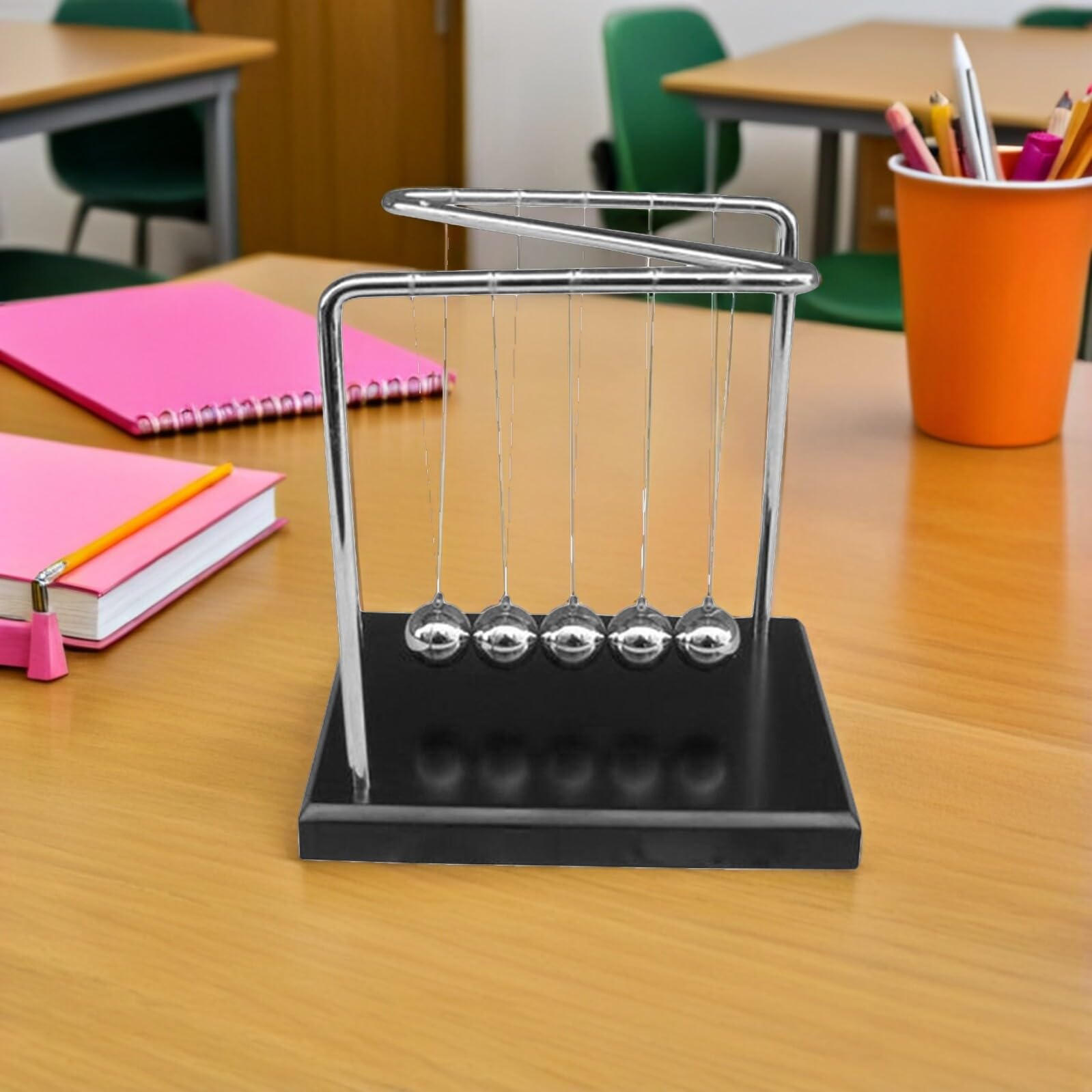 NOLITOY Pendolo a Sfera di Newton in Legno Massello Sfere Metalliche Oscillanti Decorazione da Scrivania Antistress per Ufficio e Studio Strumento Didattico di Fisica e Kit Esperimenti
