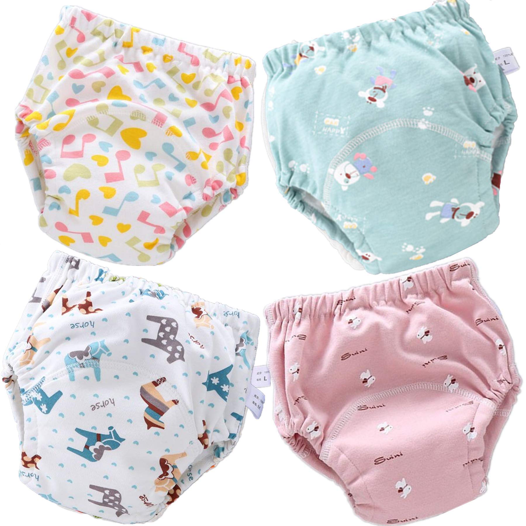4 Pack Baby Toddler Potty Training Pants Layered Cotton Training Underwear for Toddlers Girls Boys (12-18 Months, G)
