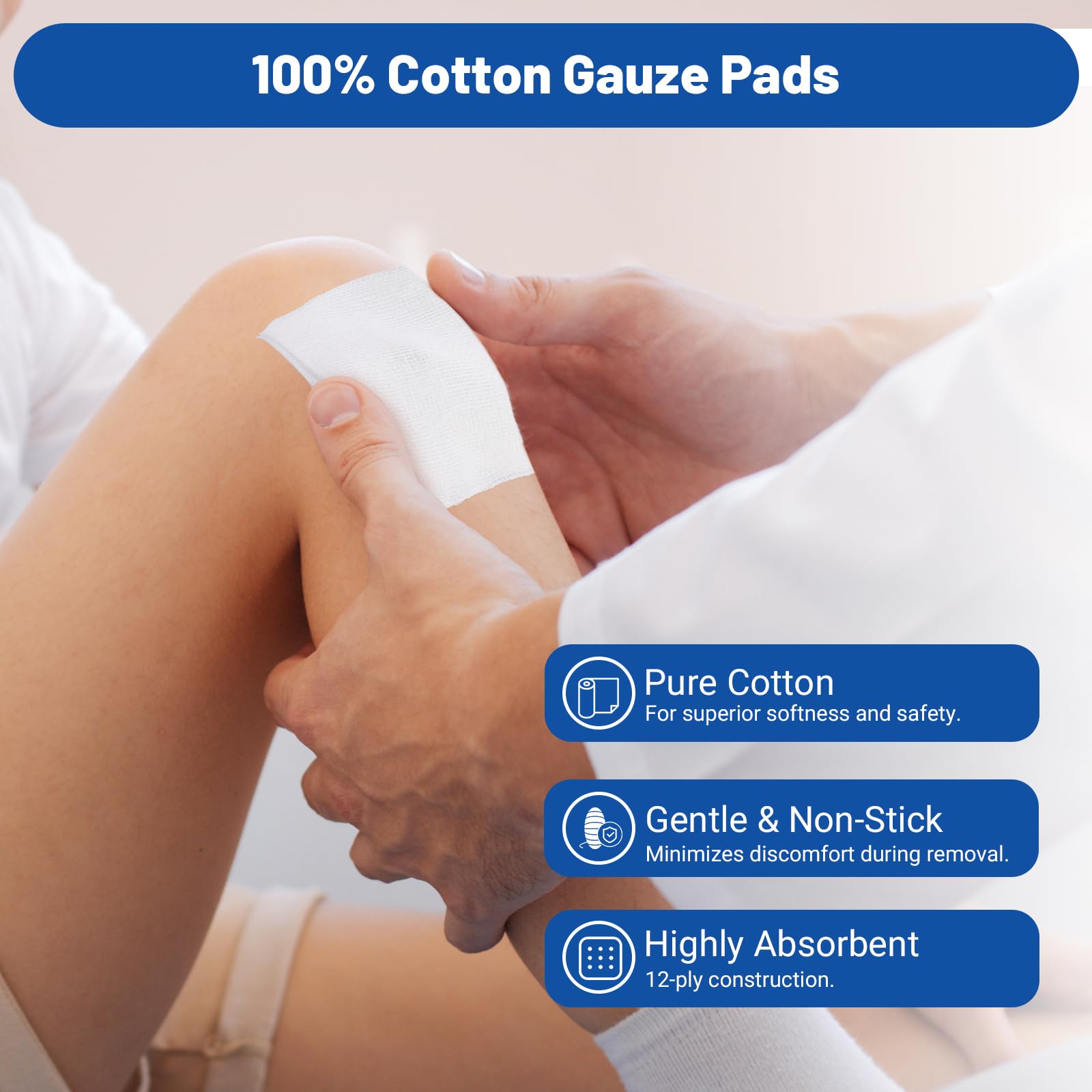 JMU 100 Pack Sterile Gauze Pads 4x4, 12-Ply, Woven Sponges Cotton Medical — Amazon image 3