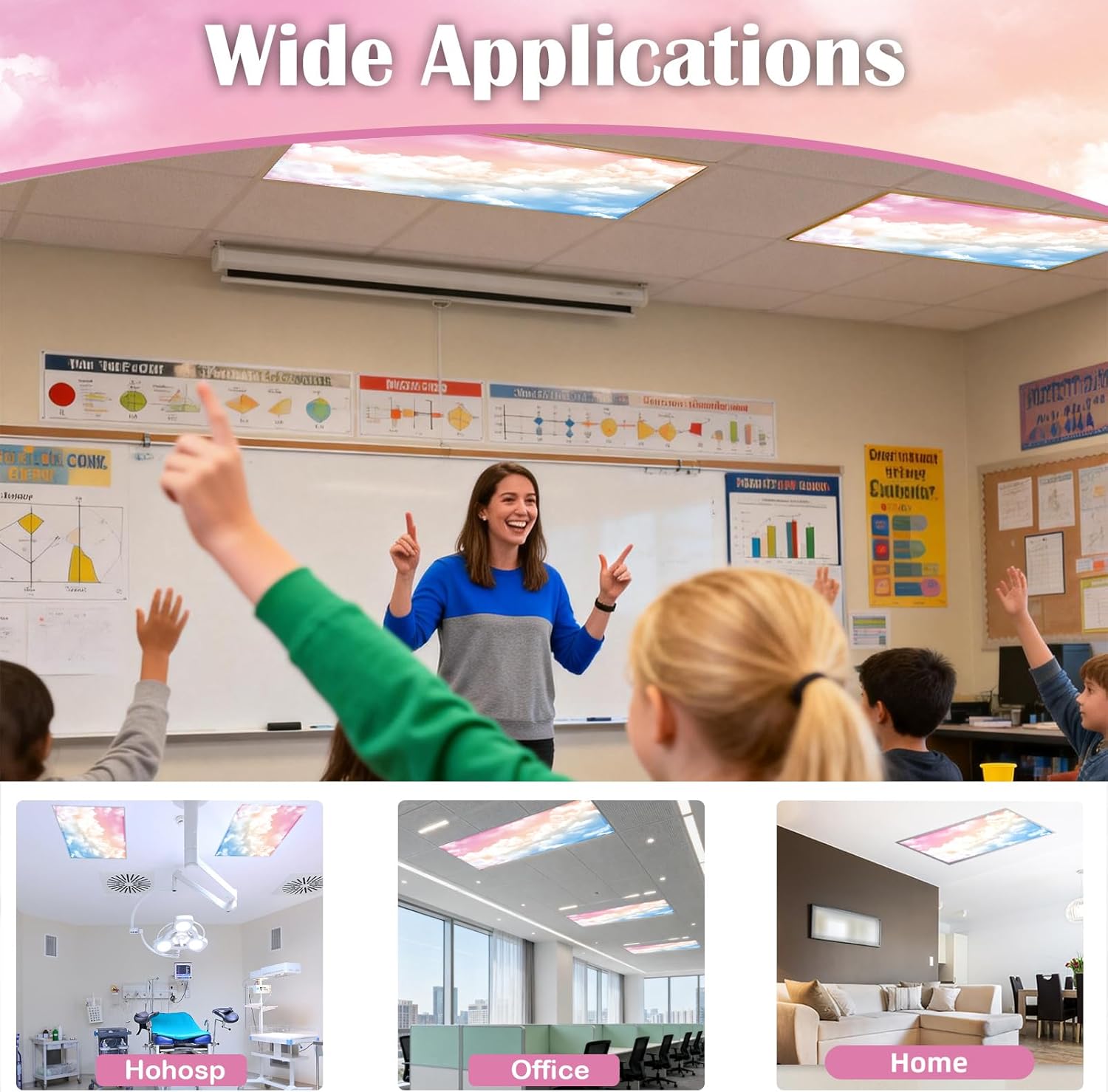 8 Pcs Fluorescent Light Covers - 4 x 2 Feet Covers for Ceiling Lights, 8 x 10 Magnetic Light Filters for Classroom, Office, Hospitals