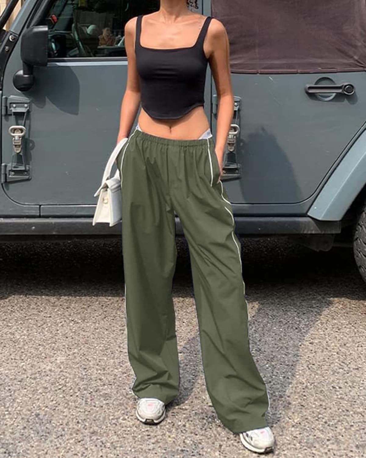 Women Y2K Baggy Track Pants Elastic Waist Wide Leg Parachute Jogger Sweatpants - Image 3