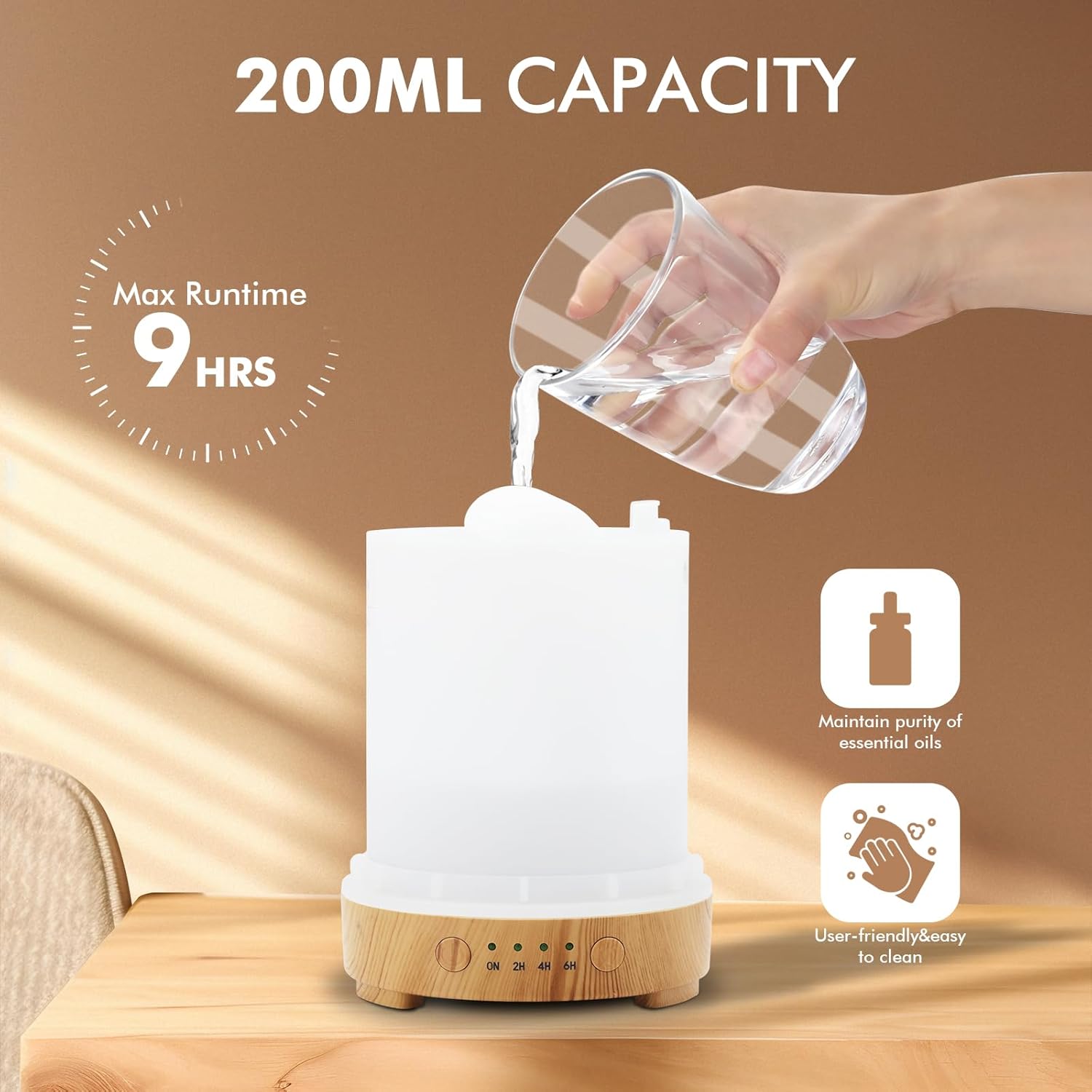 Essential Oil Diffuser 200ml-Ultrasonic Aroma Diffuser with 4 Timers, Aromatherapy Diffuser 7 Color LED Lights with Auto Shut-Off Protection for Home Office Yoga Valentine Gift (Ceramic White) - Image 2