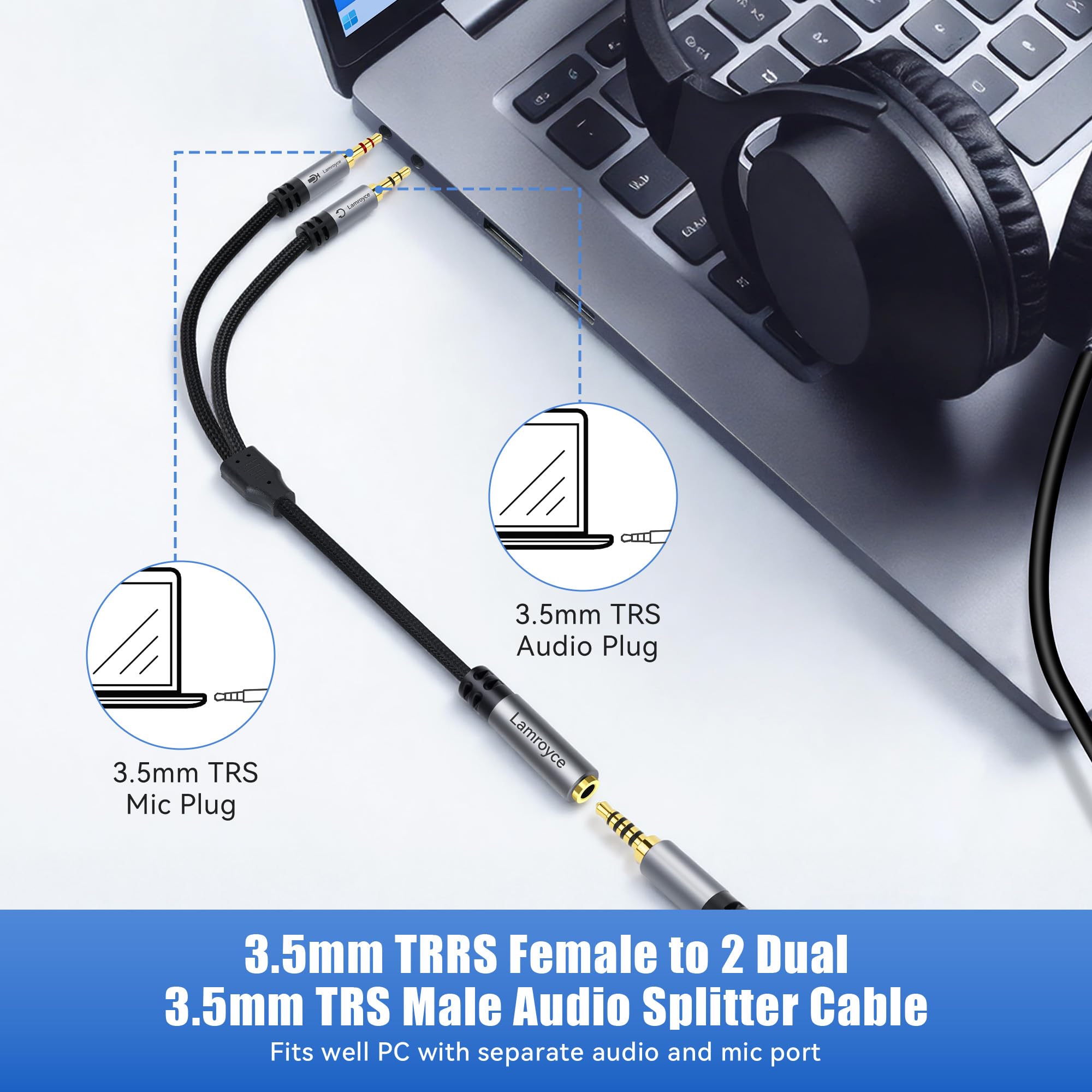 2er-Pack Kopfhörer Gaming für Computer, 3,5 mm TRRS-Buchse auf Dual 3,5 mm TRS-Stecker, Mikrofon, Audio-Klinkenstecker, Y-Splitterkabel, 0,3 cm 2-in-1 Dual-Stereo-Klinke, Gaming-Headset, Kopfhörer