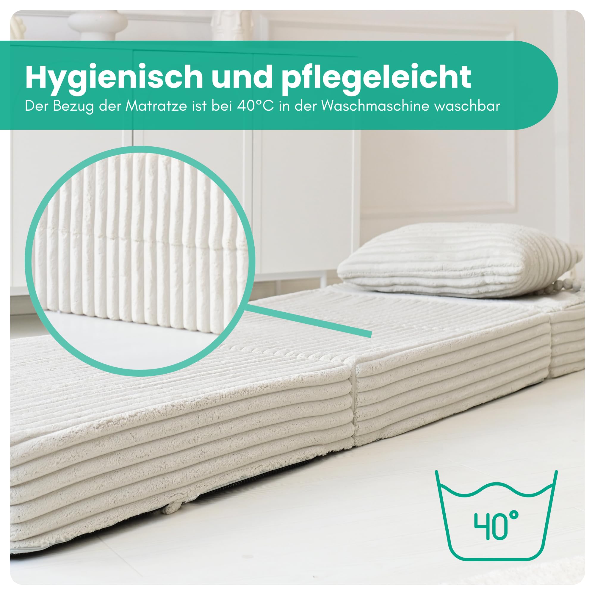Odolplusz Premium składany materac 70 x 205 x 15 cm | 3-częściowy składany materac z odpinanym obwodem | dodatkowo gruby piankowy materac 15 cm | składany i klapkowany materac dla gości, podróżny