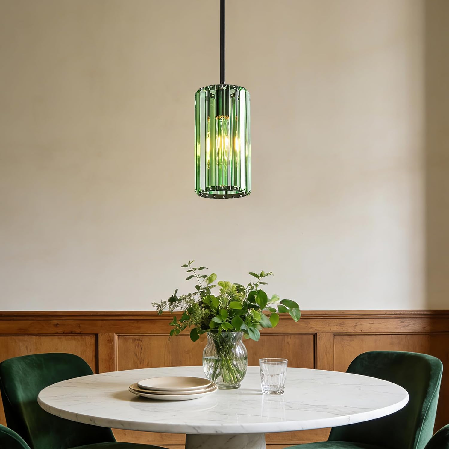 Modern Crystal Pendant Light Mini Light Green Chandeliers Adjustable Pendant Lights Fixture for Kitchen Island Dinning Room Corridor Bedroom(Light Green 3-Pack)