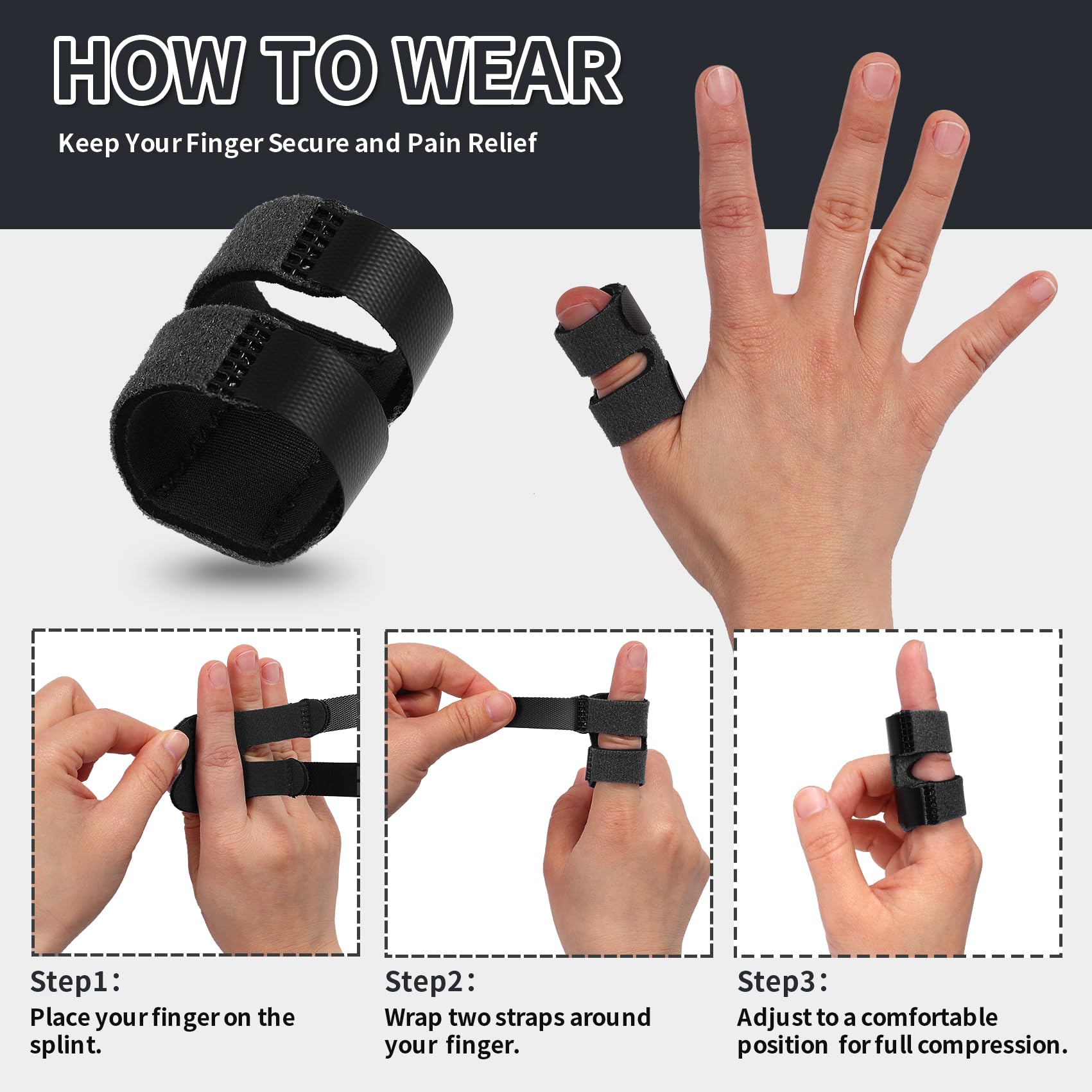 Férulas de dedo pulgar gatillo pulgar para roto/enderezamiento/artrosis, protección de dedo para pulgar/medio/anillo/índice/dedo (negro)