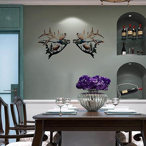 Miniatura 4 de SIETIOJI 2 piezas de decoración de pared de alce de metal rústico para decoración del hogar de la habitación decoración rústica de la cabaña