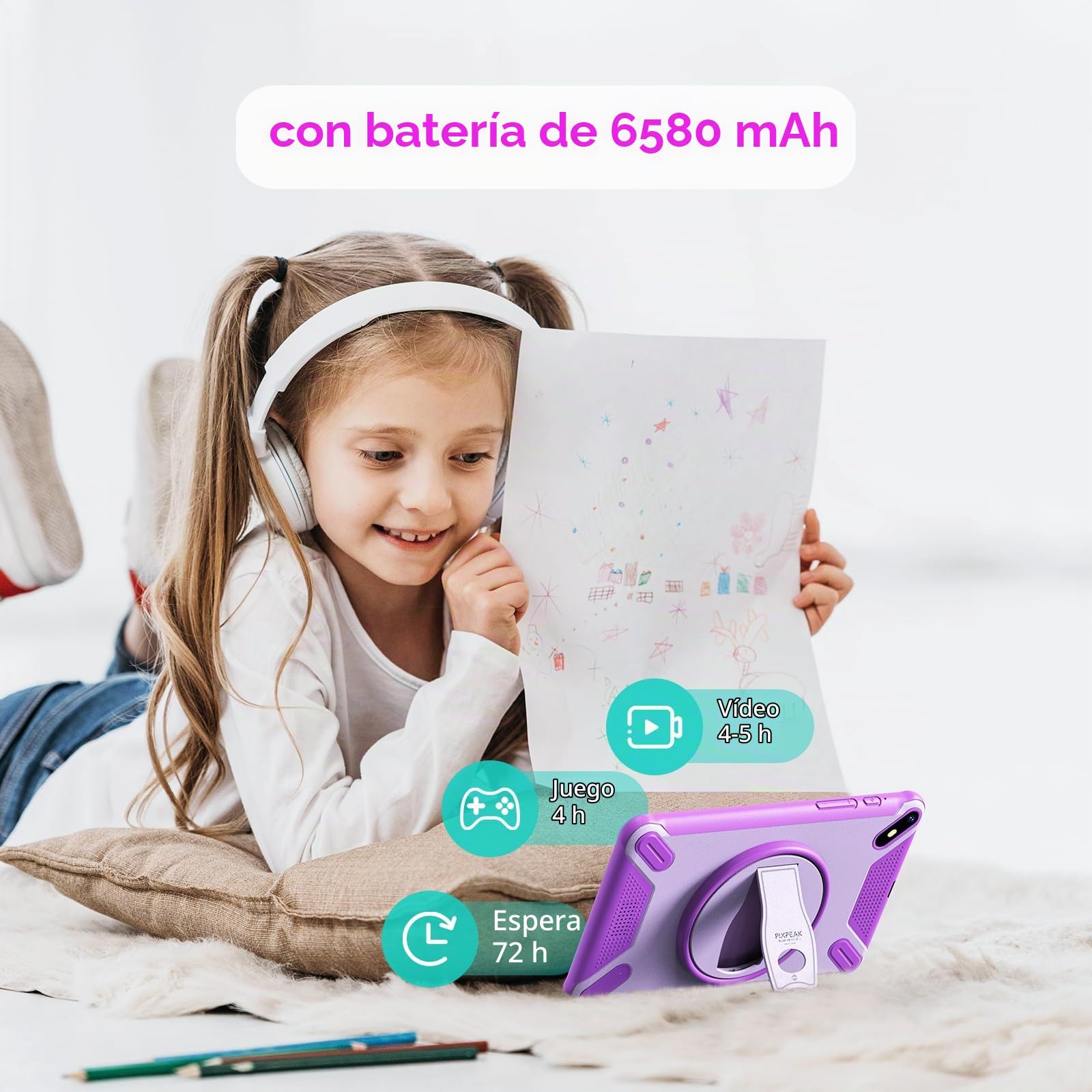 Android 15 7" Tableta para niños, 36GB RAM 256GB ROM (SD Expandible), Control Parental, Pantalla FHD, 6580mAh, 5MP+2MP, WiFi 6, Bluetooth 5, Tableta Educativa (Rosa)