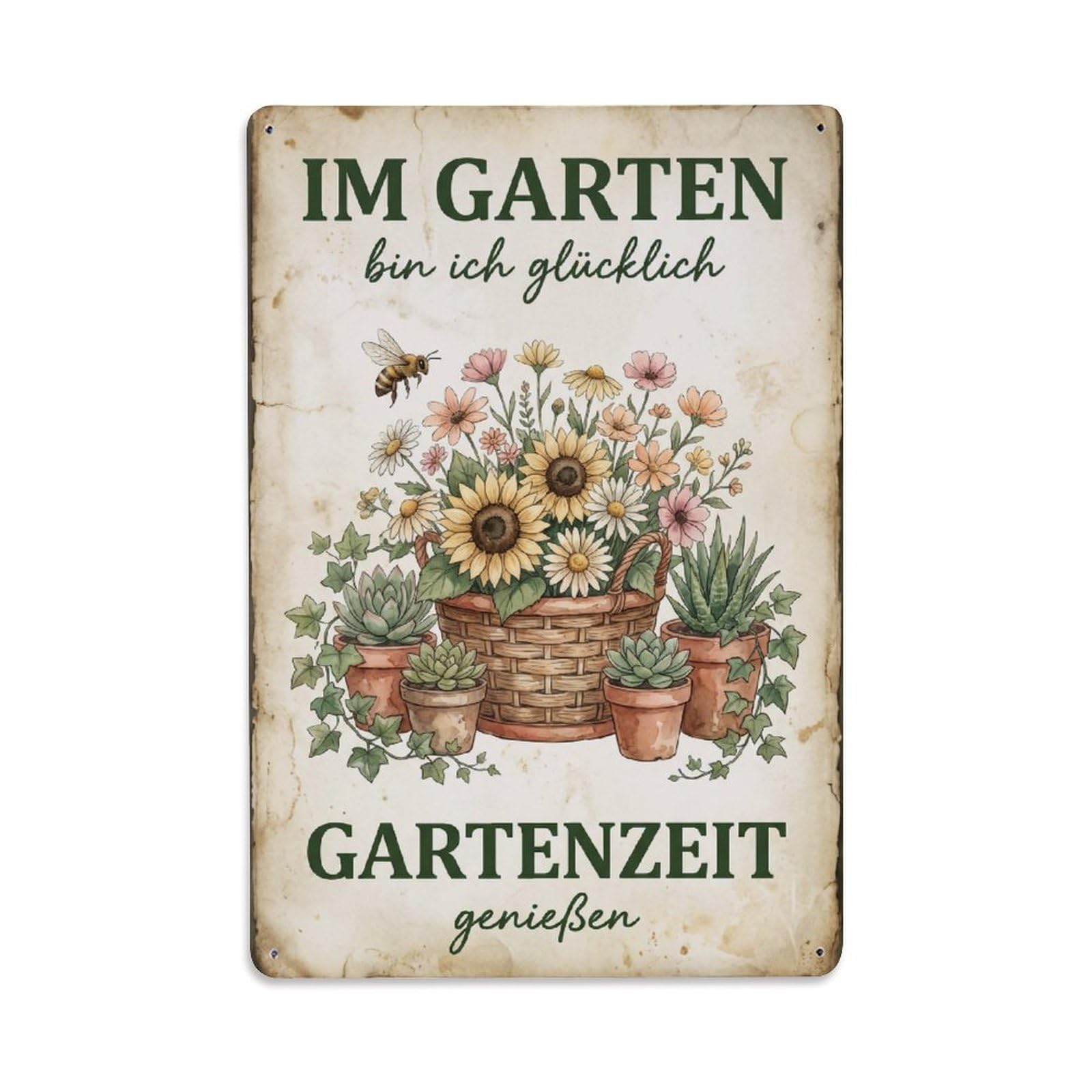 Vintage Funny Garden Happy Here Rustic Gate Watering Metal Tin Sign Plaque Wall Decor for Cafe, Club Bar, Office, Garden Metal Poster 8x12Inch