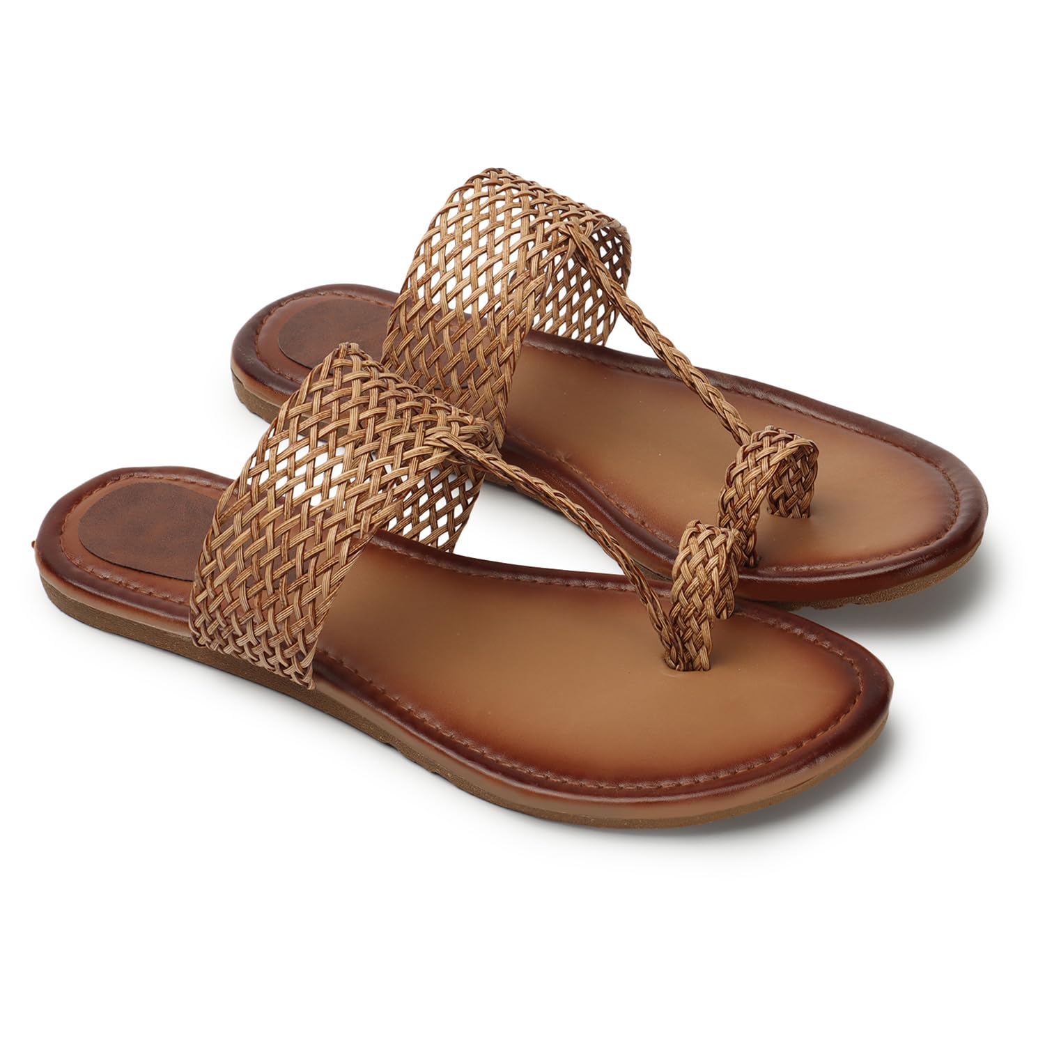 KKF Footwear Womens Casual stylish Slip On Slipper Ethnic Flat Fashion Sandals Chappal for Girls (Brown) (B0CQ6FTLN9) Amazon Price History, Amazon Price Tracker