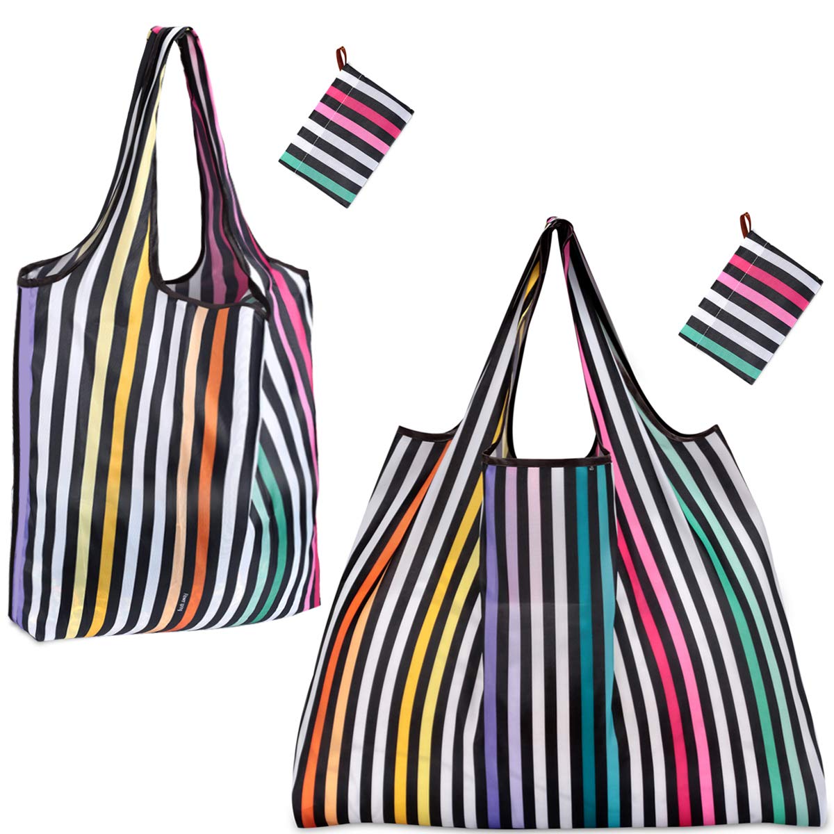 KINGMASReusable Grocery Bags, Eco-Friendly Folding Tote Shopping Bag fits in Pocket, Washable Waterproof Nylon Pouch Bags