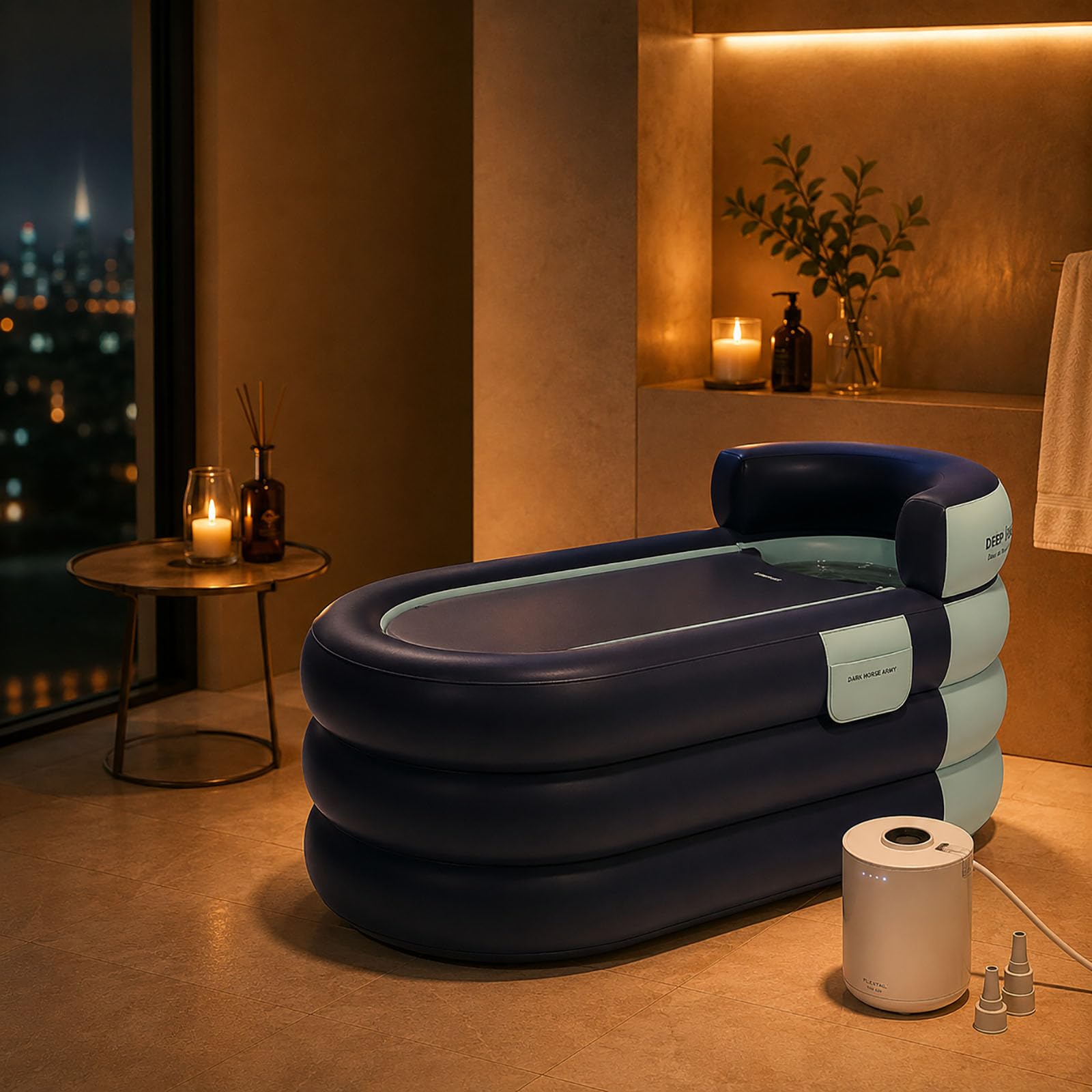QINPI Portable Inflatable Ice Bath Tub, Luxury Foldable Freestanding Bathtub for Adults, Thick Thermal Insulation Deep Soaking Spa Tub with Wireless Air Pump, Ideal for Home & Apartment Use