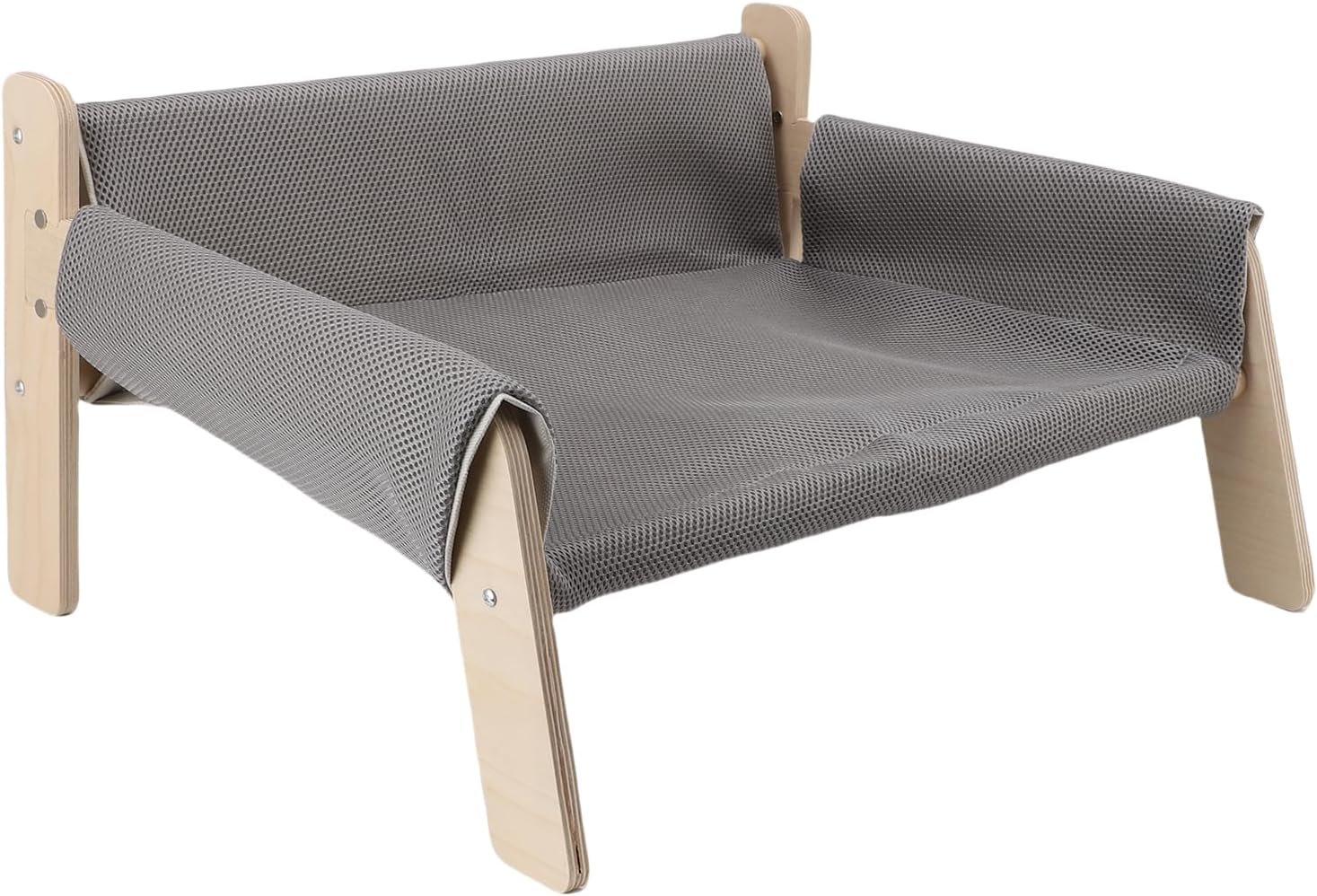 Elevated Cat Sofa, Stable Wooden Cat Couch Bed with Comfortable Hammock for Lounging and Scratching (Grey)