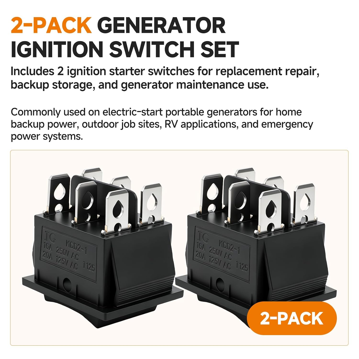 63085 Engine Ignition Switch Compatible with Predator and Generac Generator | Fits 7000, 8750, 9500, GP6500E, GP7500E and GP8000E Models, 3 Position 6 Pin Switch, 2 Pack