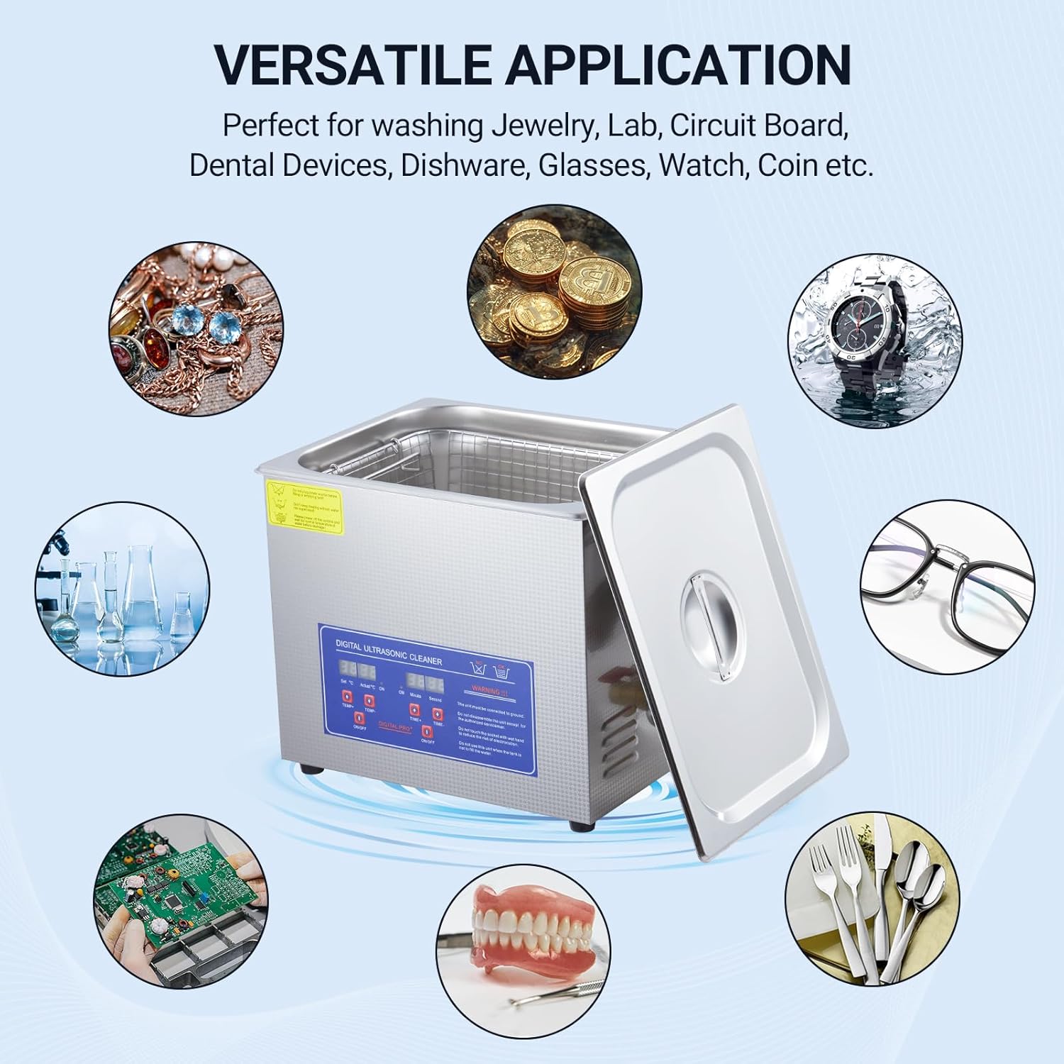 Professional Ultrasonic Cleaner Machine with Digital Timer & Heater | 10L Stainless Steel Dental Ultrasonic Cleaner | Lab Ultrasonic Cleaners for Jewelry, Glasses & Small Parts | Industrial Ultrasonic
