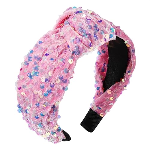 Miniatura 6 de HEIDKRUEGER Diademas de lentejuelas anudadas, banda suave para el cabello, para escenario, cantar, bailar, fiesta, accesorios para el cabello con