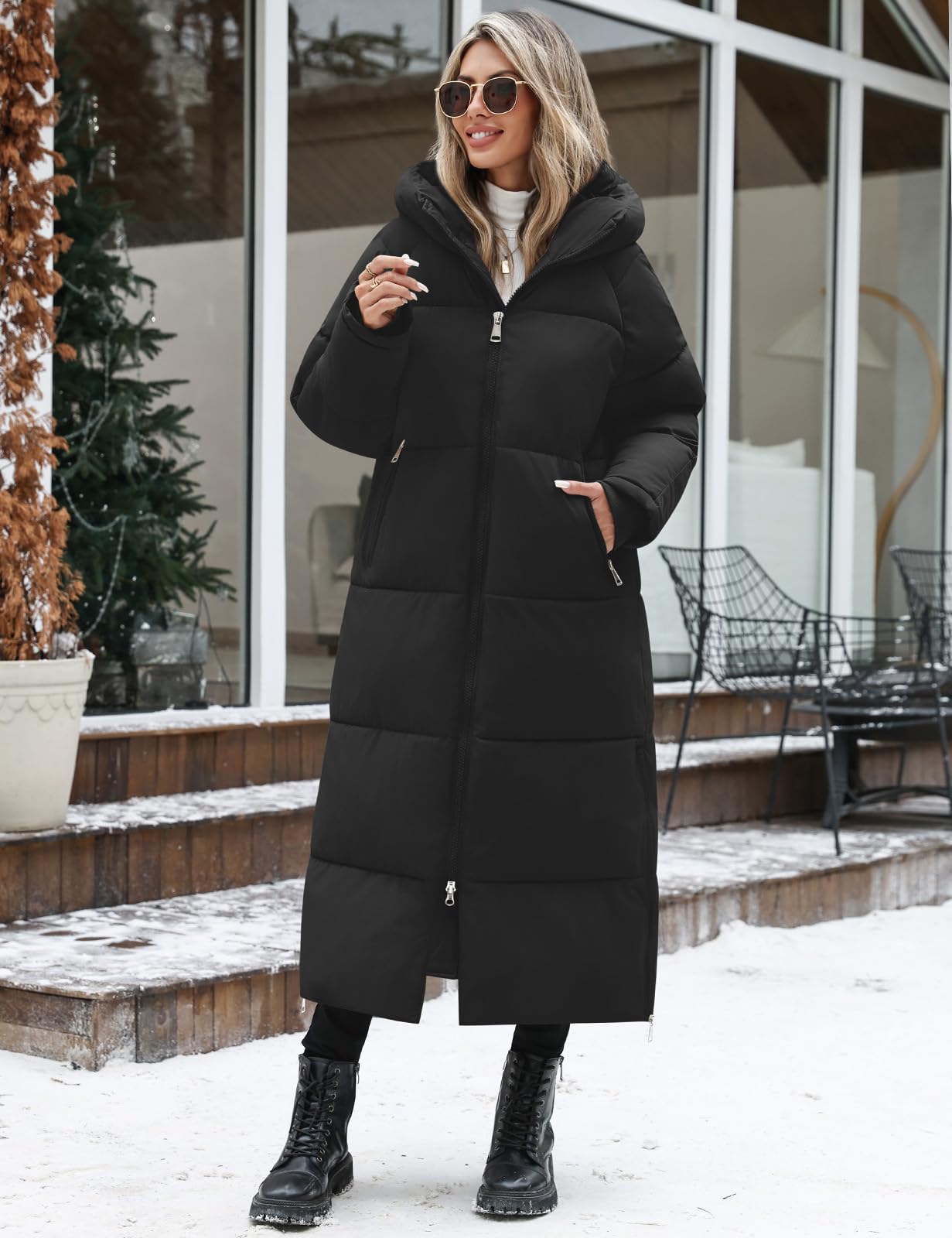 Yuson Girl Manteau Femme Hiver Longue Chaude Blouson Matelassé à Capuche Zippée Épaisse Manteaux Chic et Elegant Imperméable Veste Parka Doudoune Coupe Vent Outercoat avec Poches