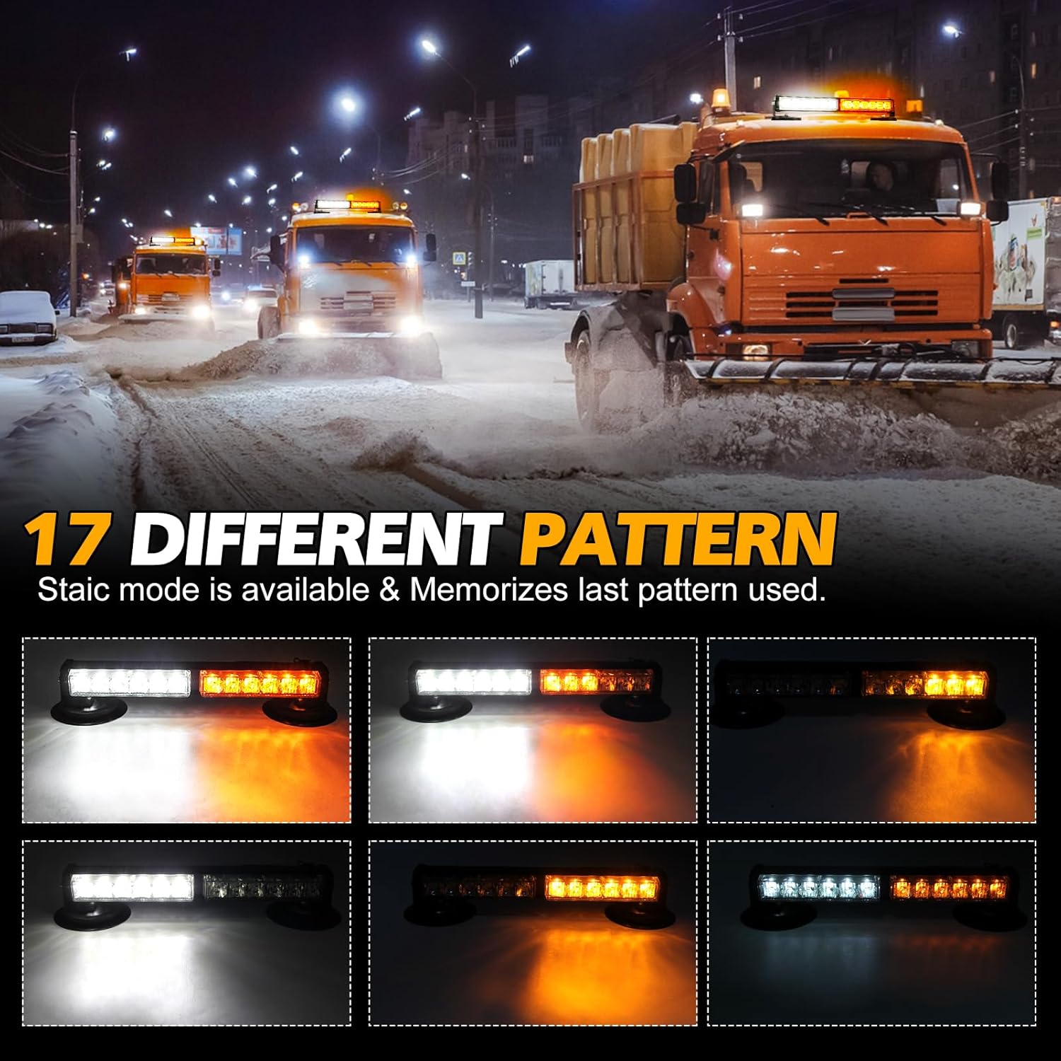 OPP ULITE Emergency Beacon Strobe Lights Rechargeable, 17 Flashing Mode, White Amber Hi/Lo Brightness, 36W 12 Led, 12inch Wireless Battery Roof Top Hazard Flash Warning Light Bar for Vehicles Trucks