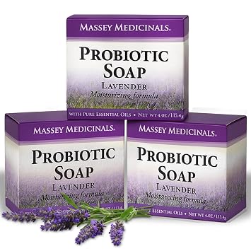 Masseys Natural Probiotic Soap Bar - Lavender Scented - For Men and Women of All Ages - Refreshing Body Essential with 100% Natural Ingredients - 4oz Bar Pack of 3