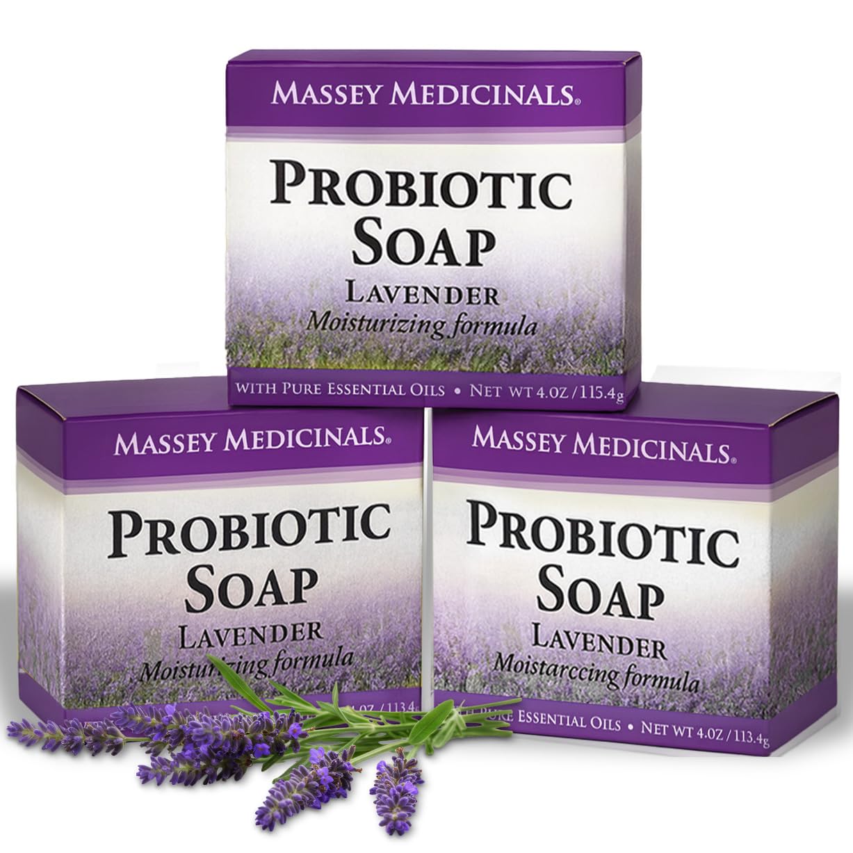 Massey's Natural Probiotic Soap Bar - Lavender Scented - For Men and Women of All Ages - Refreshing Body Essential with 100% Natural Ingredients - 4oz Bar (Pack of 3)