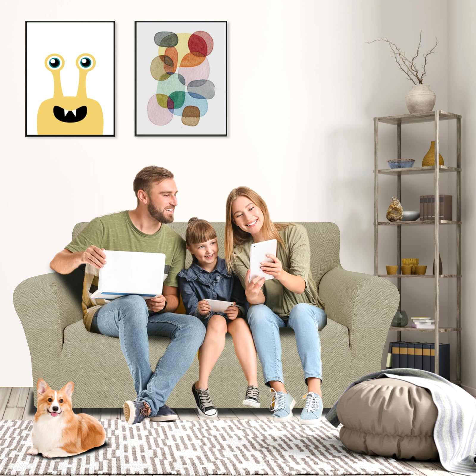 YSTELLAA Copri Divano 2 Posti con Braccioli, Jacquard Copridivani Elasticizzati, Copridivano AntiGraffio Gatto Cani, Universale Moderno Sofa Cover, Copridivano Antiscivolo Lavabili, Cachi