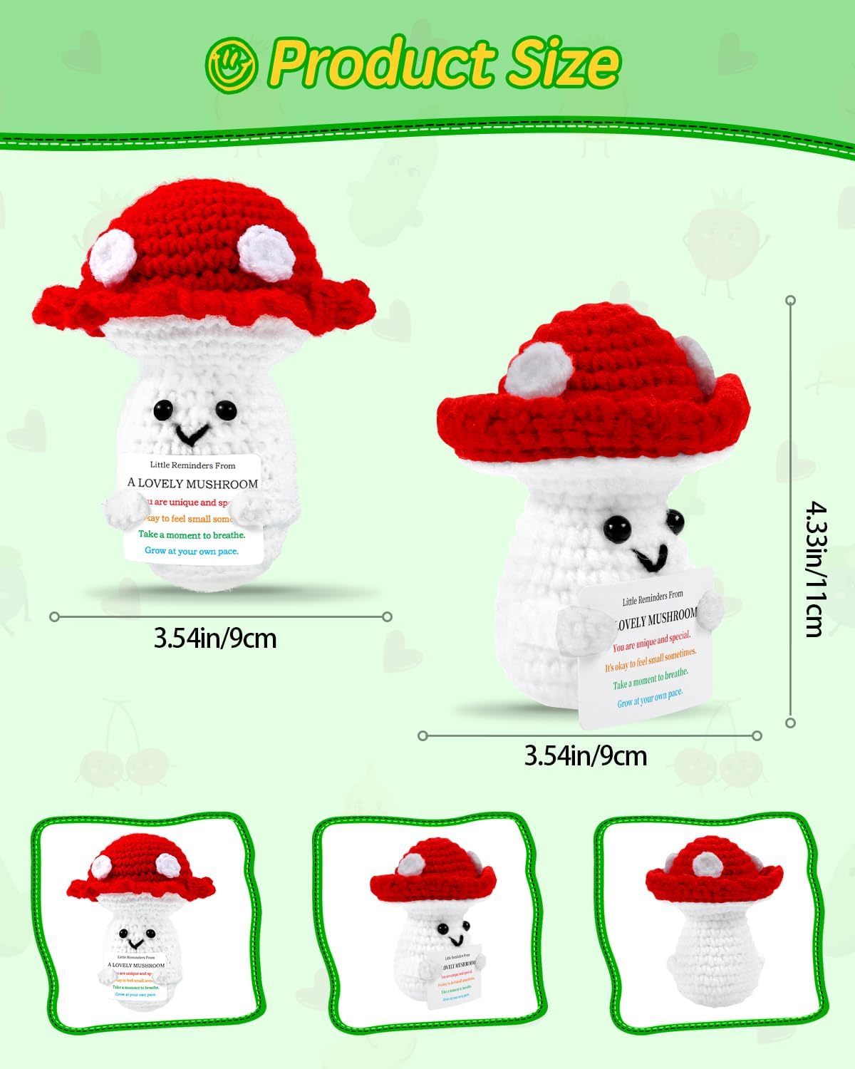 Positive Mushroom Gifts Love Support, Gifts for Her Him Friends Birthday Mother's Father's Day Wife Mom Dad Girlfriend, Crochet Mushroom Doll with Emotional Cards Cheer Up Desk Decors (Encouraging)