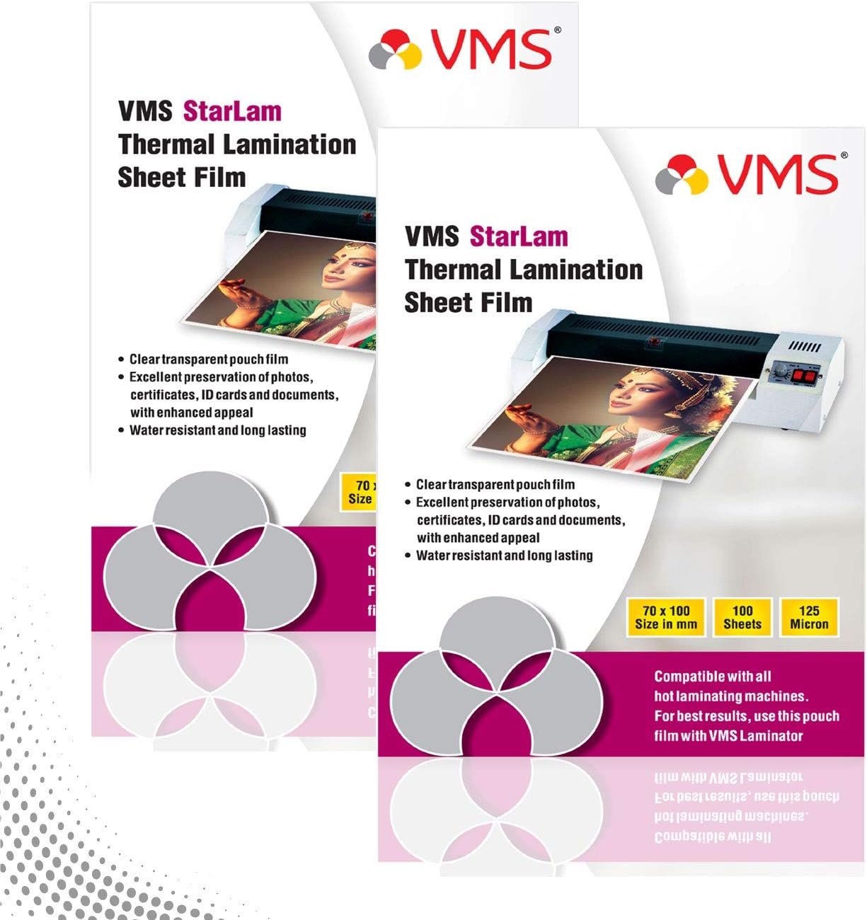 VMS Starlam Thermal Lamination Pouch 70x100mm 125 Micron - Pack of 2 (200 Sheets) for Id Card