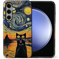 Capa para Samsung Galaxy S24 FE, capa rígida de camada dupla + capa de telefone de silicone, proteção total à prova de choque para Samsung Galaxy S24 FE - O gato preto grito