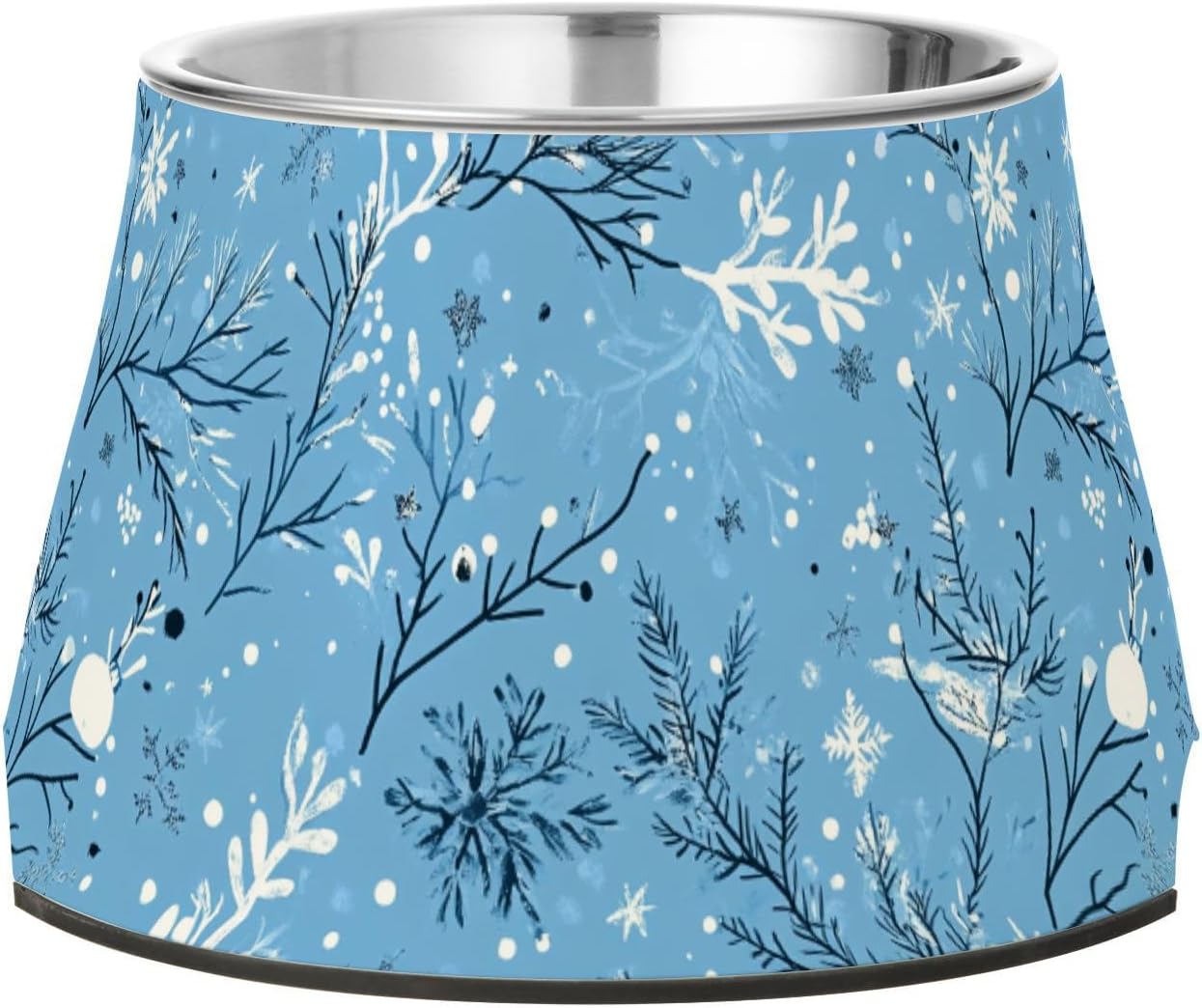 Christmas Floral Pattern Baby Blue Dogs Water Bowl Enhanced Stainless Steel Pets Water Bowl for Small Dogs Whisker Fatigue
