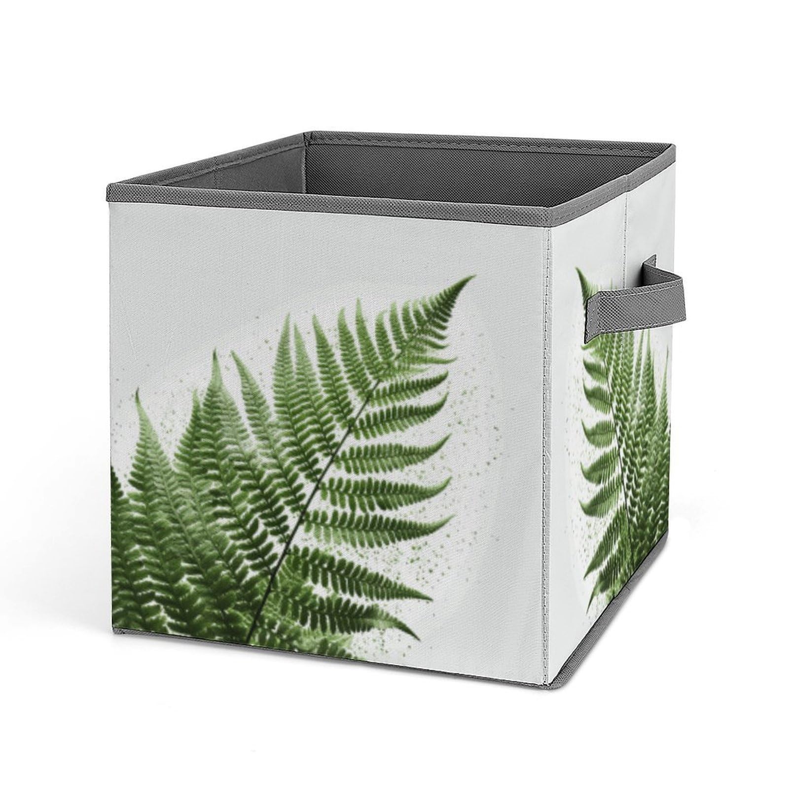 Fekiloot Style Natural Plant Silhouette Fern Leaf Folding Storage Bins With Handles Large Fabric Storage Cube Storage Organizer Heavy Duty Closet Organizer Sturdy Collapsible Bin Foldable Baskets